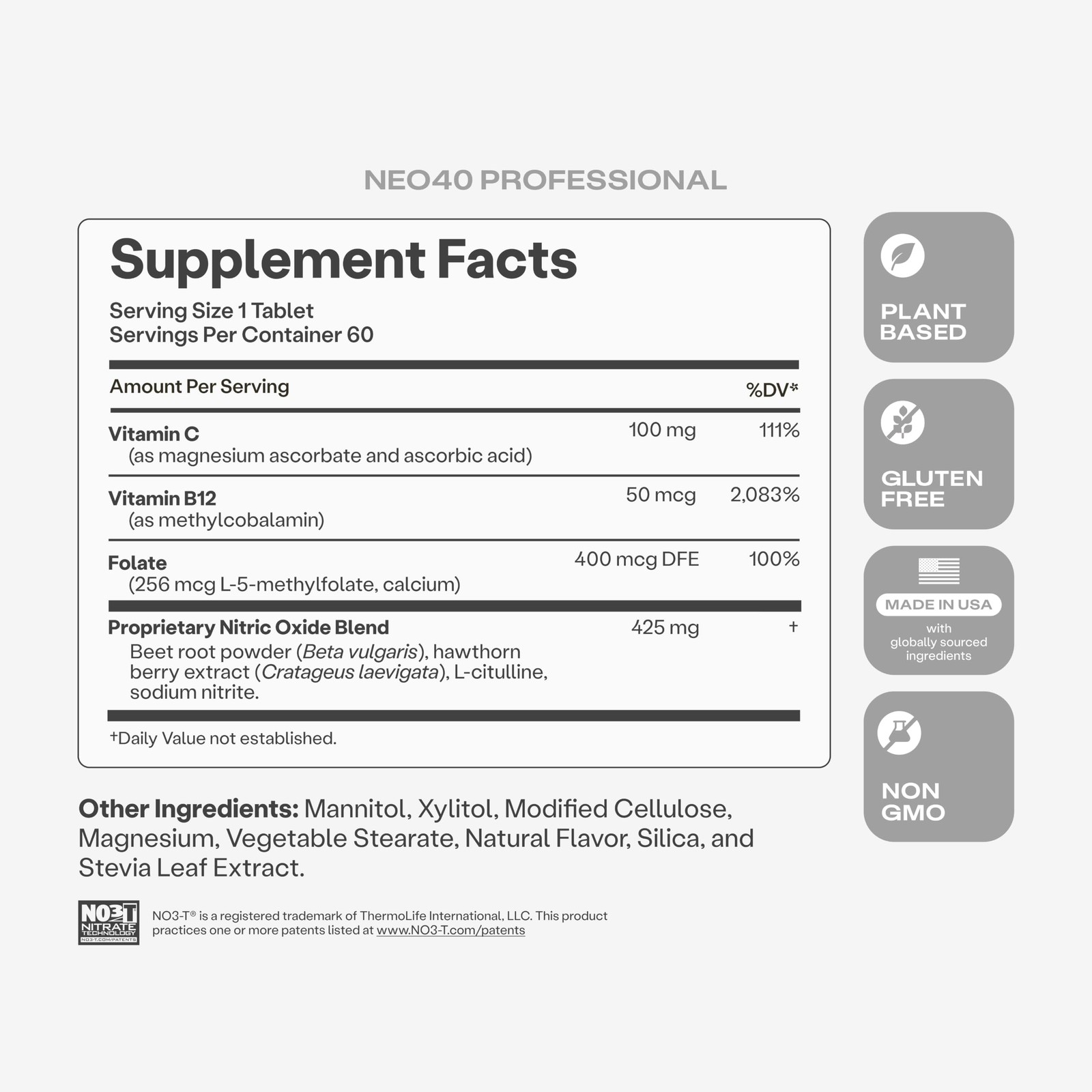 60 Count (Pack of 1), Neo40 Professional – Nitric Oxide Booster With…