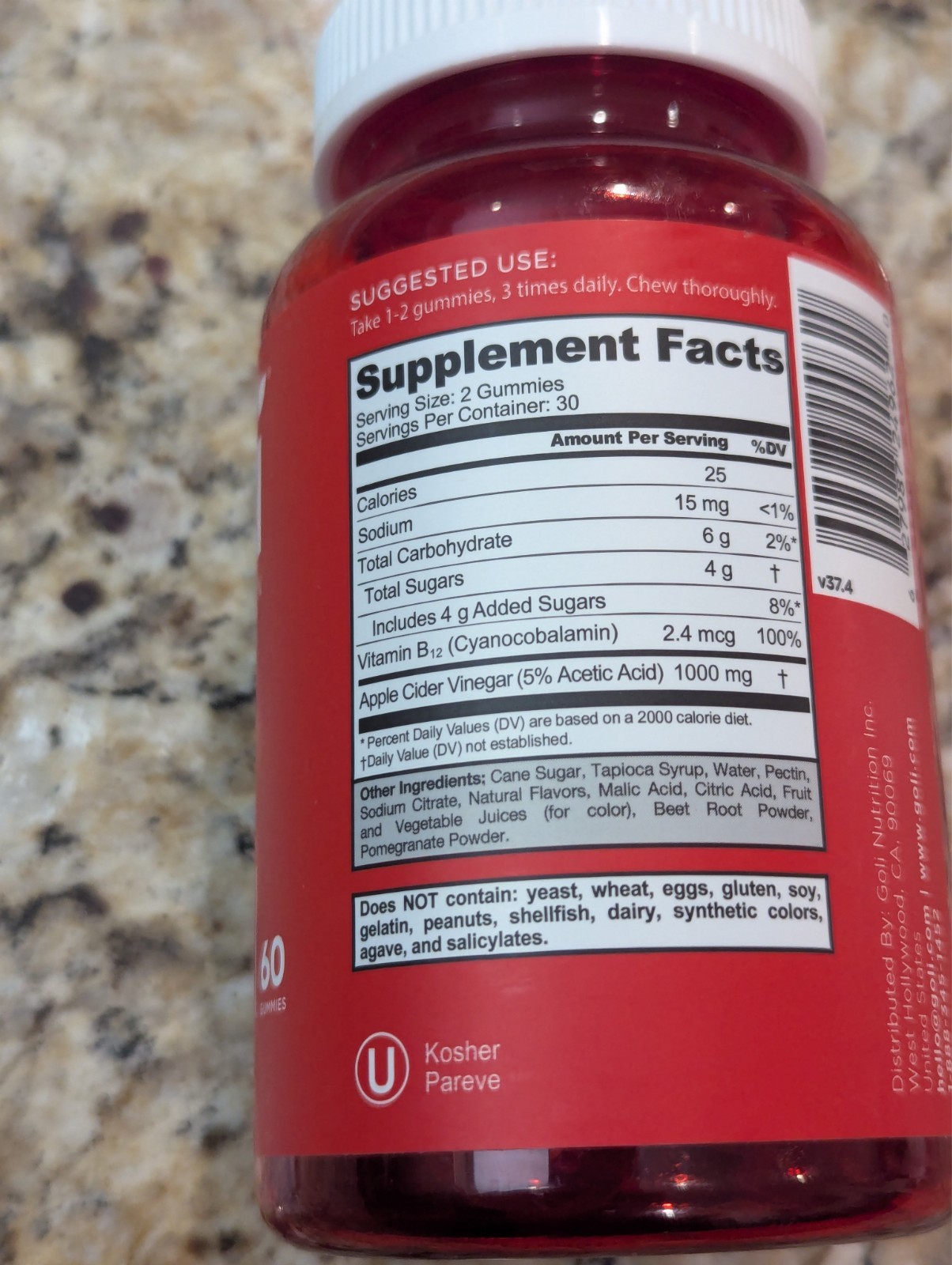 Goli Nutrition Apple Cider Vinegar ACV Gummies 60 count exp: 11/2027