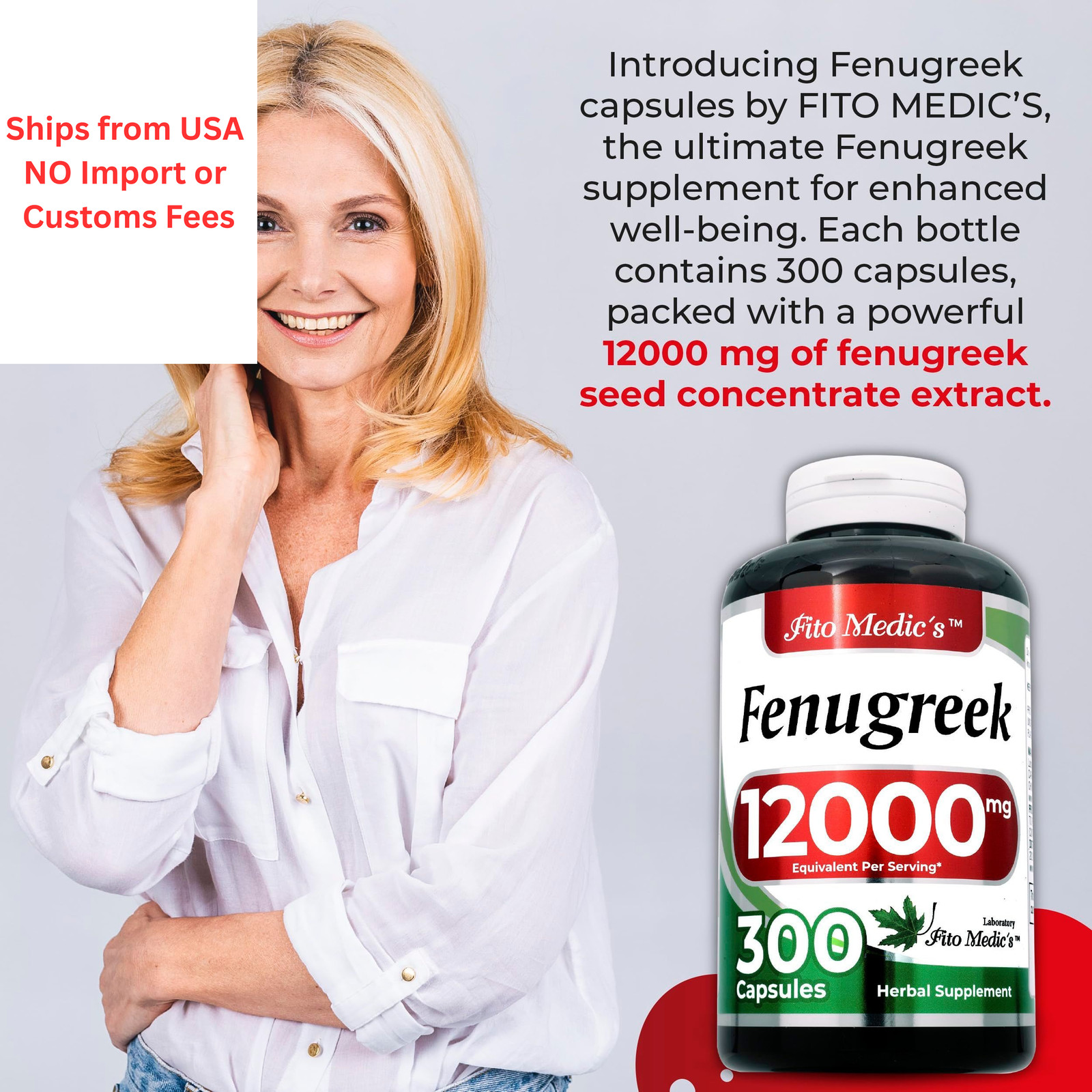 FITO MEDIC’S Lab Fenugreek Seed Supplement, 300 Capsules, 1 Count (Pack of 1)