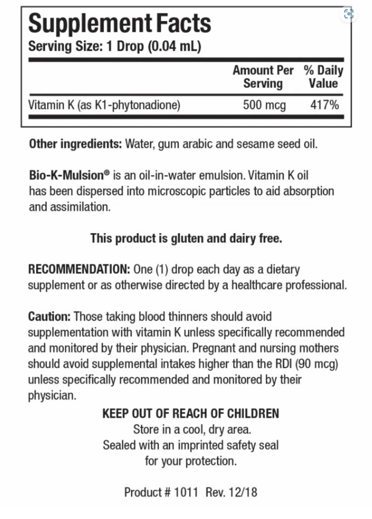 Biotics Research Bio-K-Mulsion 1oz Emulsified Vit K Liquid Drops bestb13-mar-26