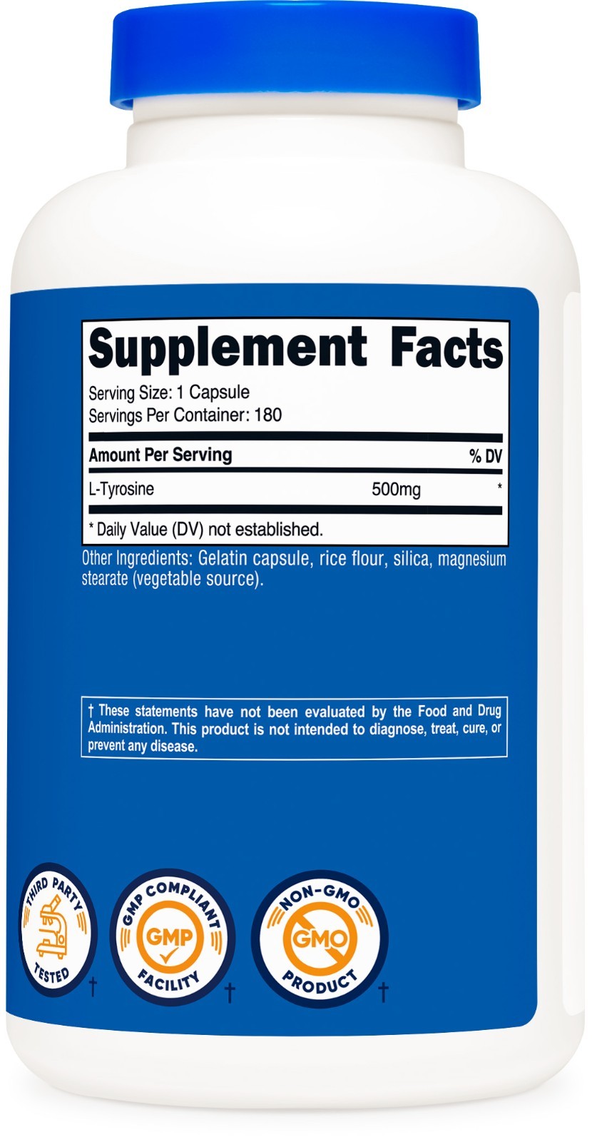 Nutricost L-Tyrosine 500mg – 180 Capsules – Gluten Free & Non-GMO