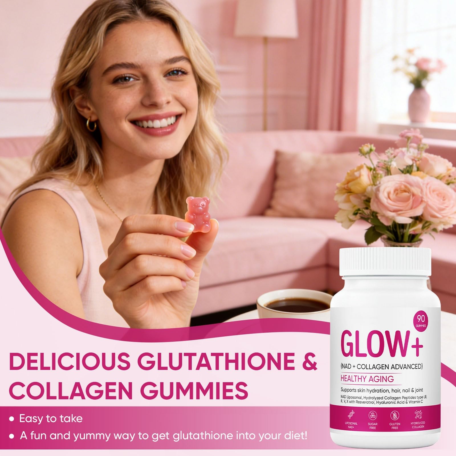 JOVI NUTRITION Jovi Glow+ NAD+ & Collagen Gummies, 90 Count (Pack of 1)