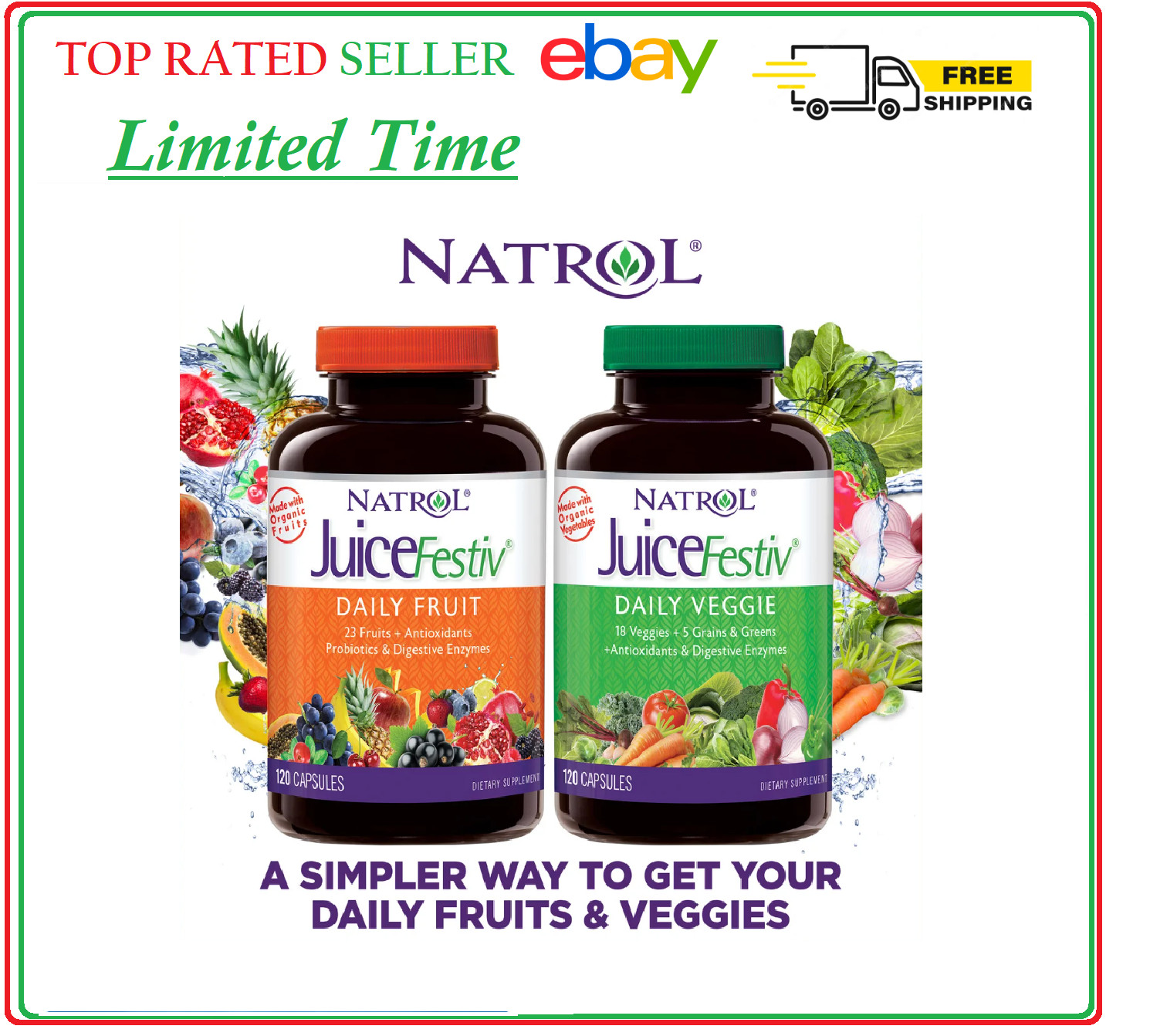 Natrol JuiceFestiv Daily Fruit & Veggie, 240 Capsules