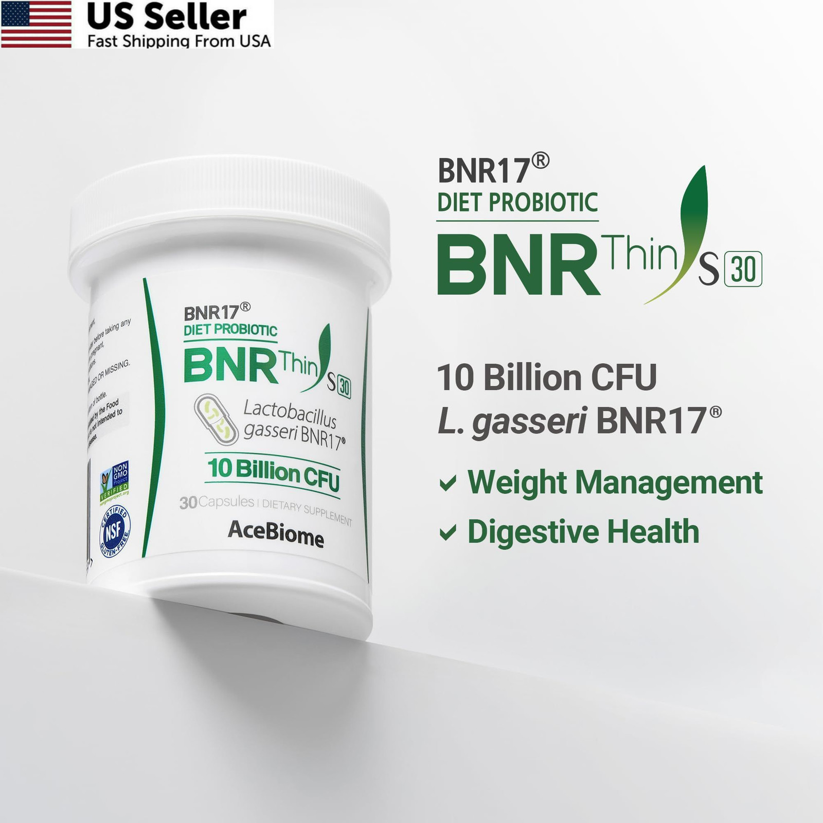 AceBiome BNRThin S30, Lactobacillus Gasseri BNR17, 10 1 Count (Pack of 30)