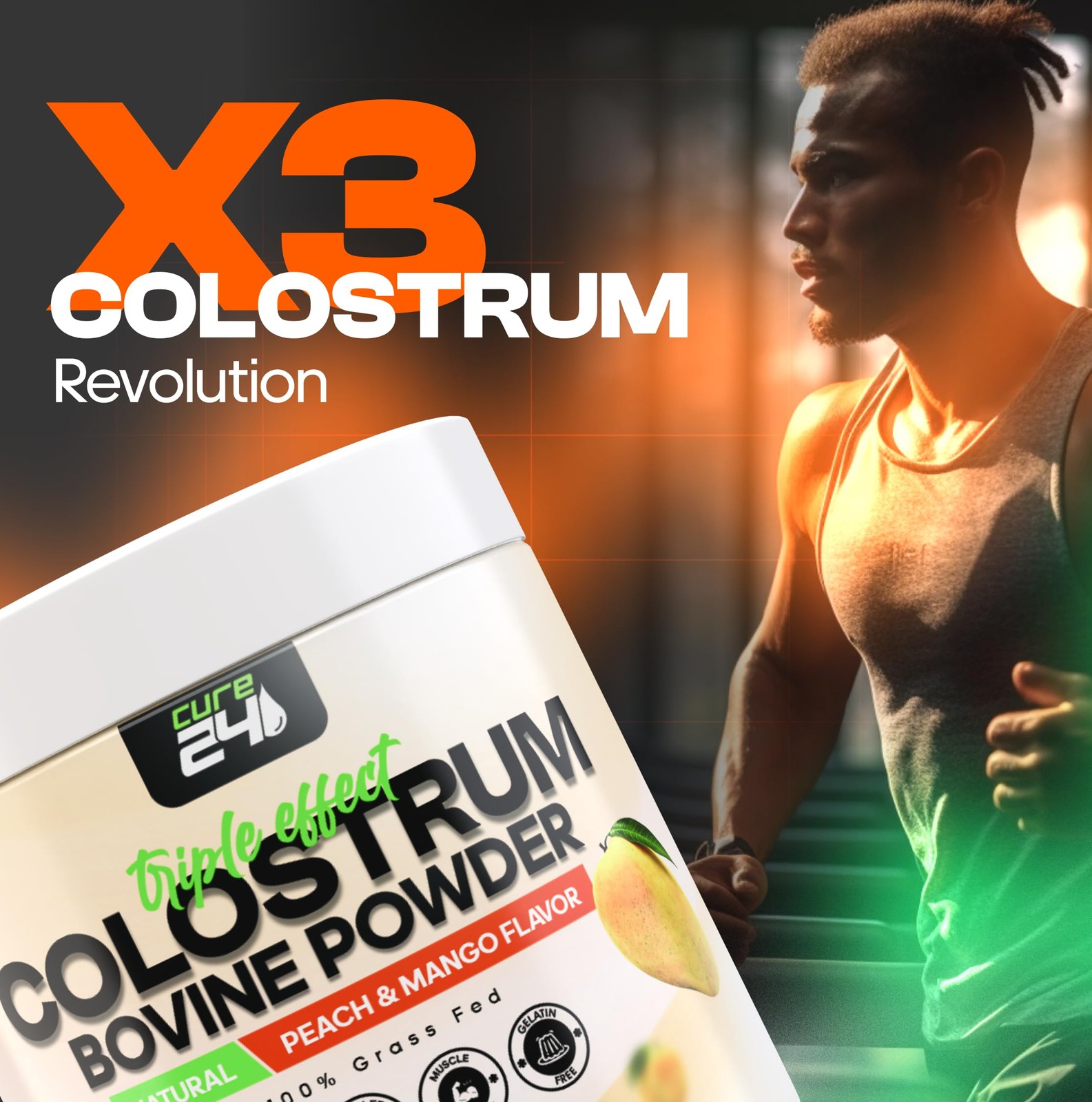 Cure24 Bovine X3 Colostrum Supplement Powder for Humans, 100% Pure Whole…