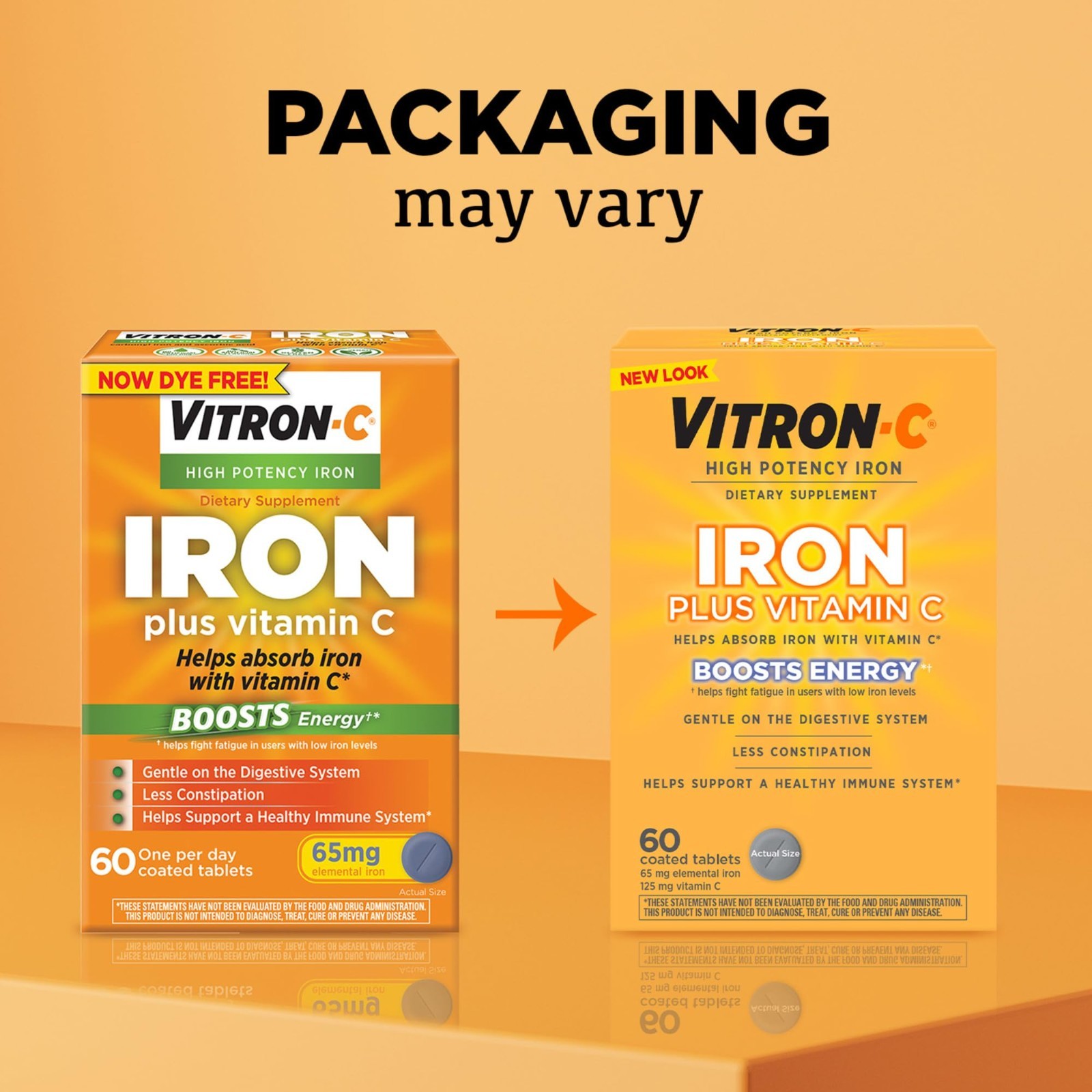 High Potency Iron + Vitamin C Supplement, Once Daily, Dye-Free, 60 Tablets, 2 Pa