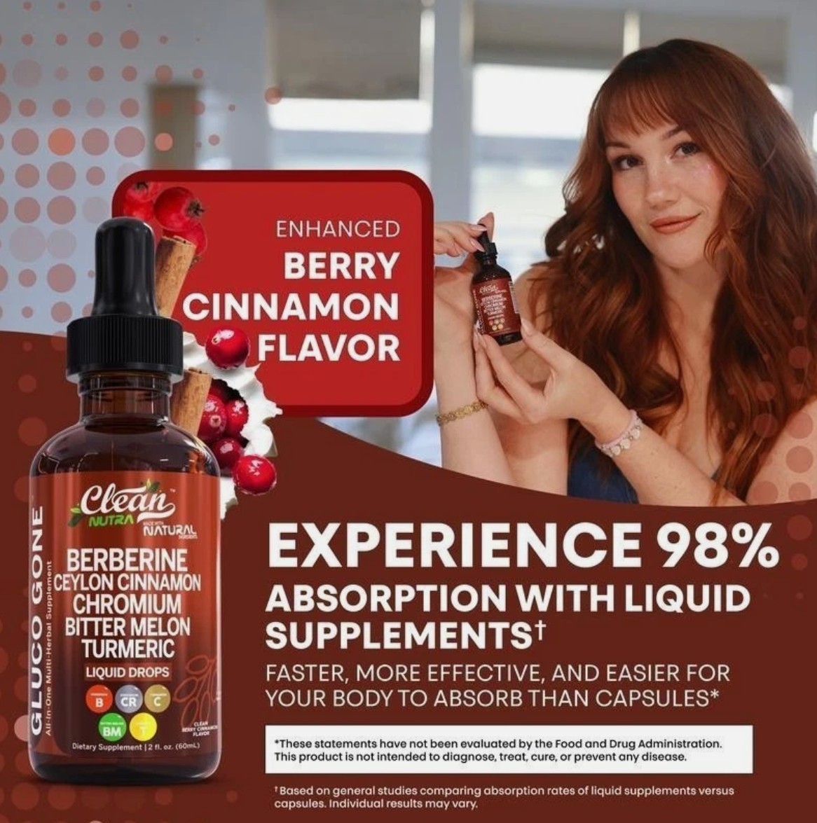 3 Bottles Clean Nutra Berberine with Ceylon Cinnamon Supplement Liquid Drops NEW