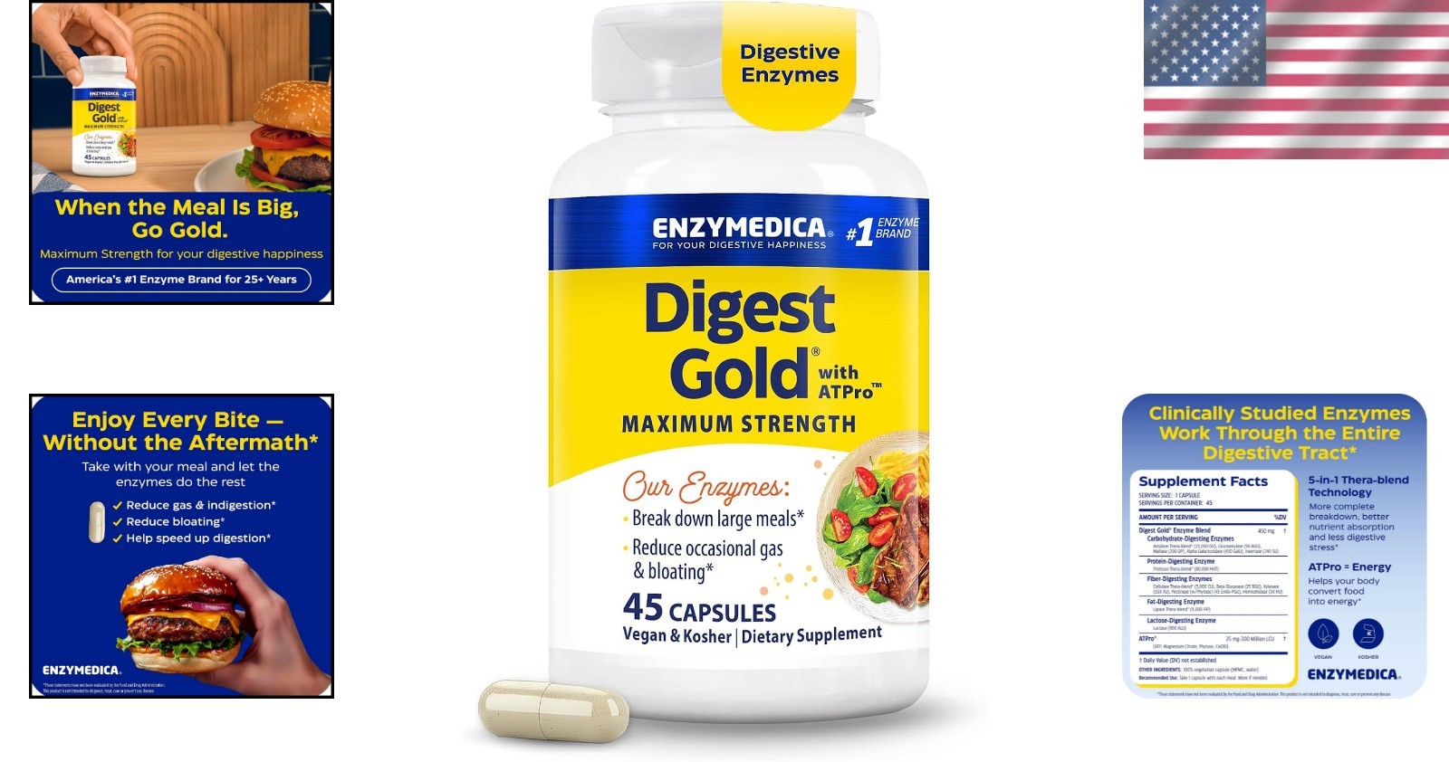 Digest Gold Maximum Strength Enzyme Supplement – 45 Caps for Energy
