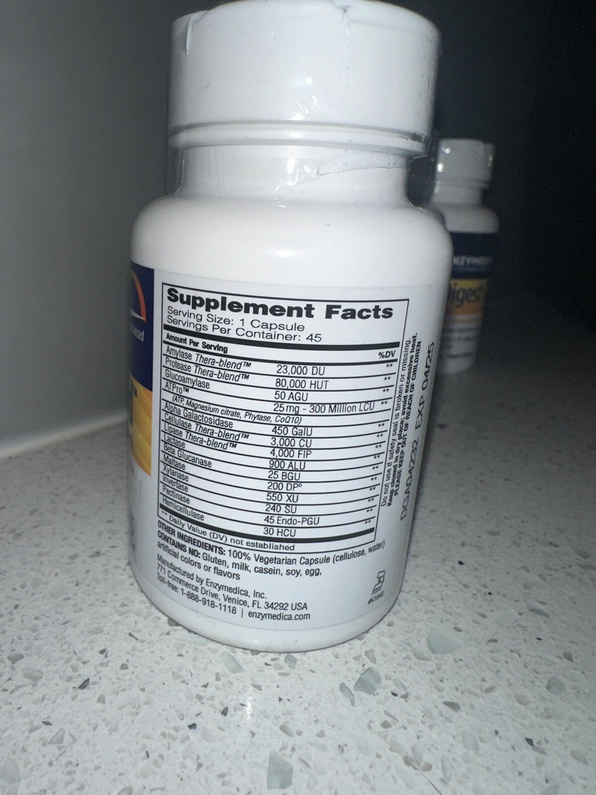 4 BRAND NEW Enzymedica Digestive Support Supplement, 45 Capsules Per Bottle