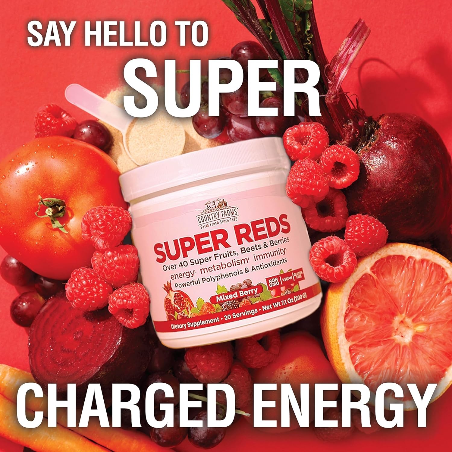 COUNTRY FARMS Super Reds, Energizing Polyphenol 7.1 Ounce (Pack of 1)