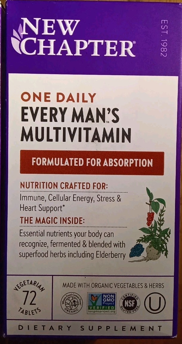 LOT 2 NEW CHAPTER ONE DAILY EVERY MAN’S MULTIVITAMIN SUPPLEMENT 72 X2 144 TABLET