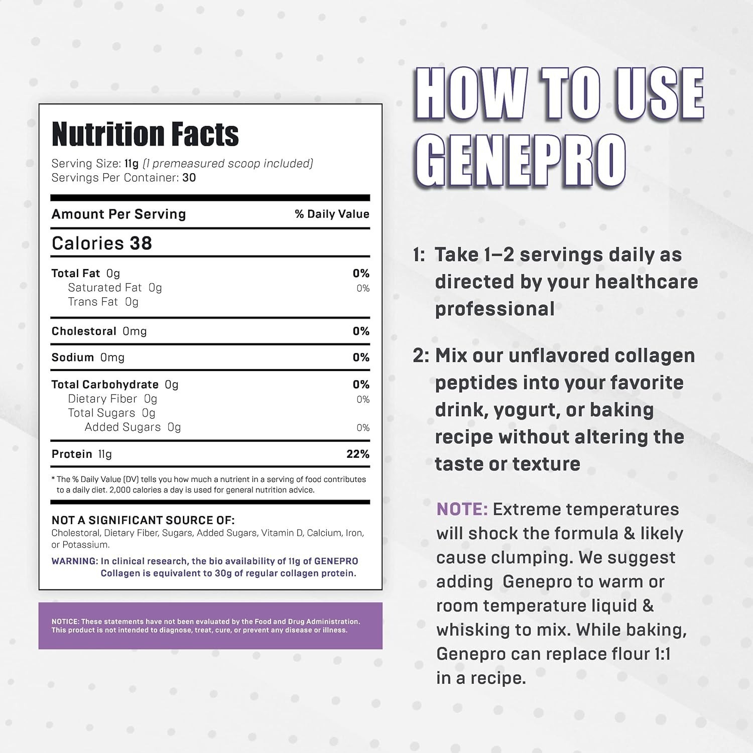 Genepro Collagen Unflavored Protein Powder with Collagen , 30 Servings, EXP 2027