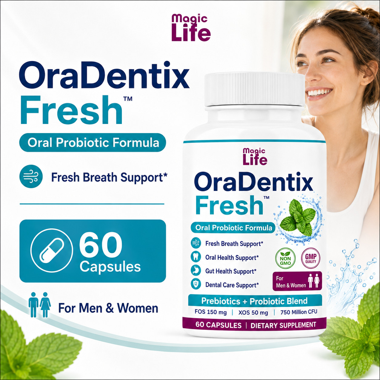 Oral Care Probiotics, Fresh Breath Support, Bad Breath Supplement Gut Friendly60