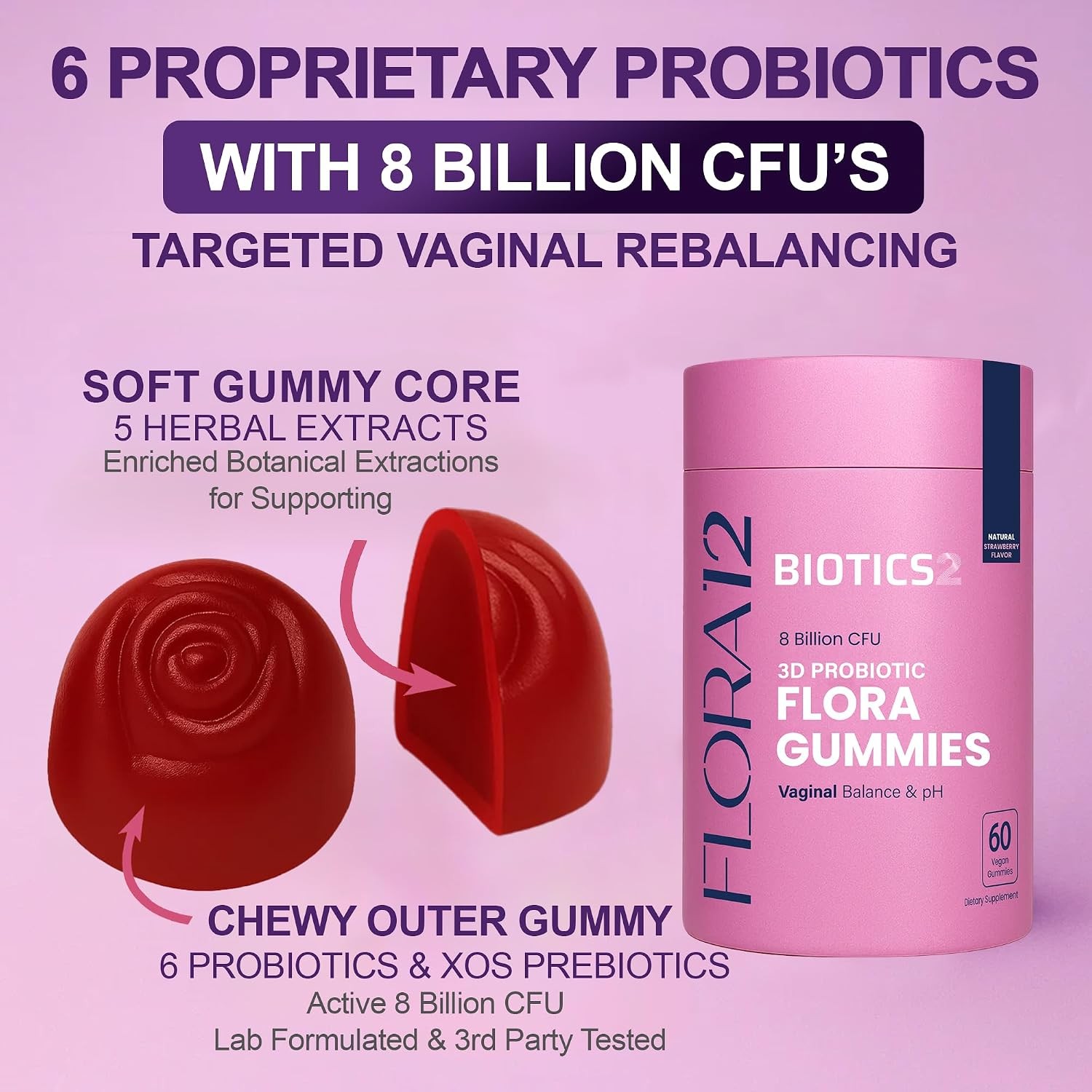 Flora Vaginal Probiotics for Women pH Balance Gummies with Prebiotics 8x