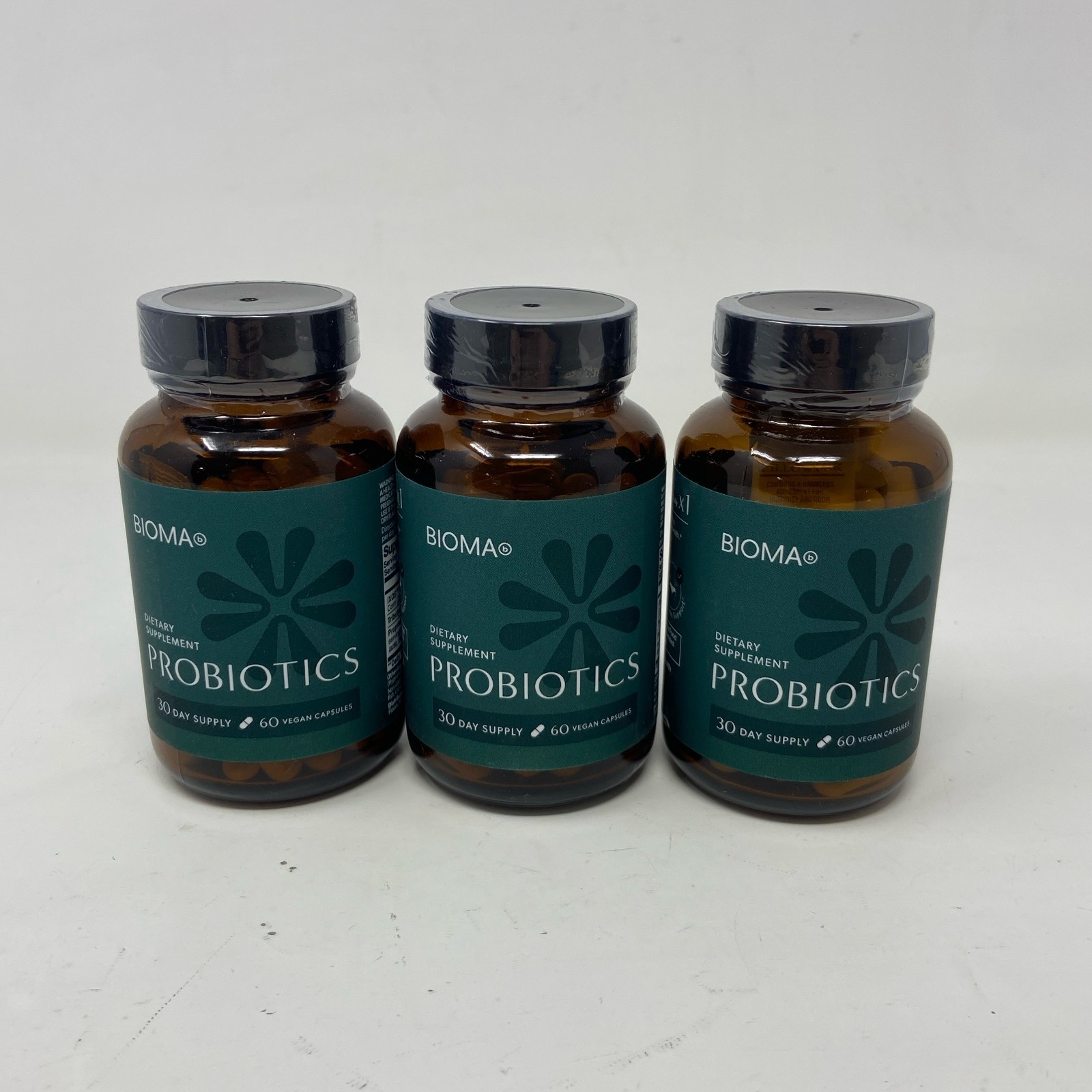 BIOMA Probiotics 60 Vegan Caps 3-Pack, Amber Glass Bottles
