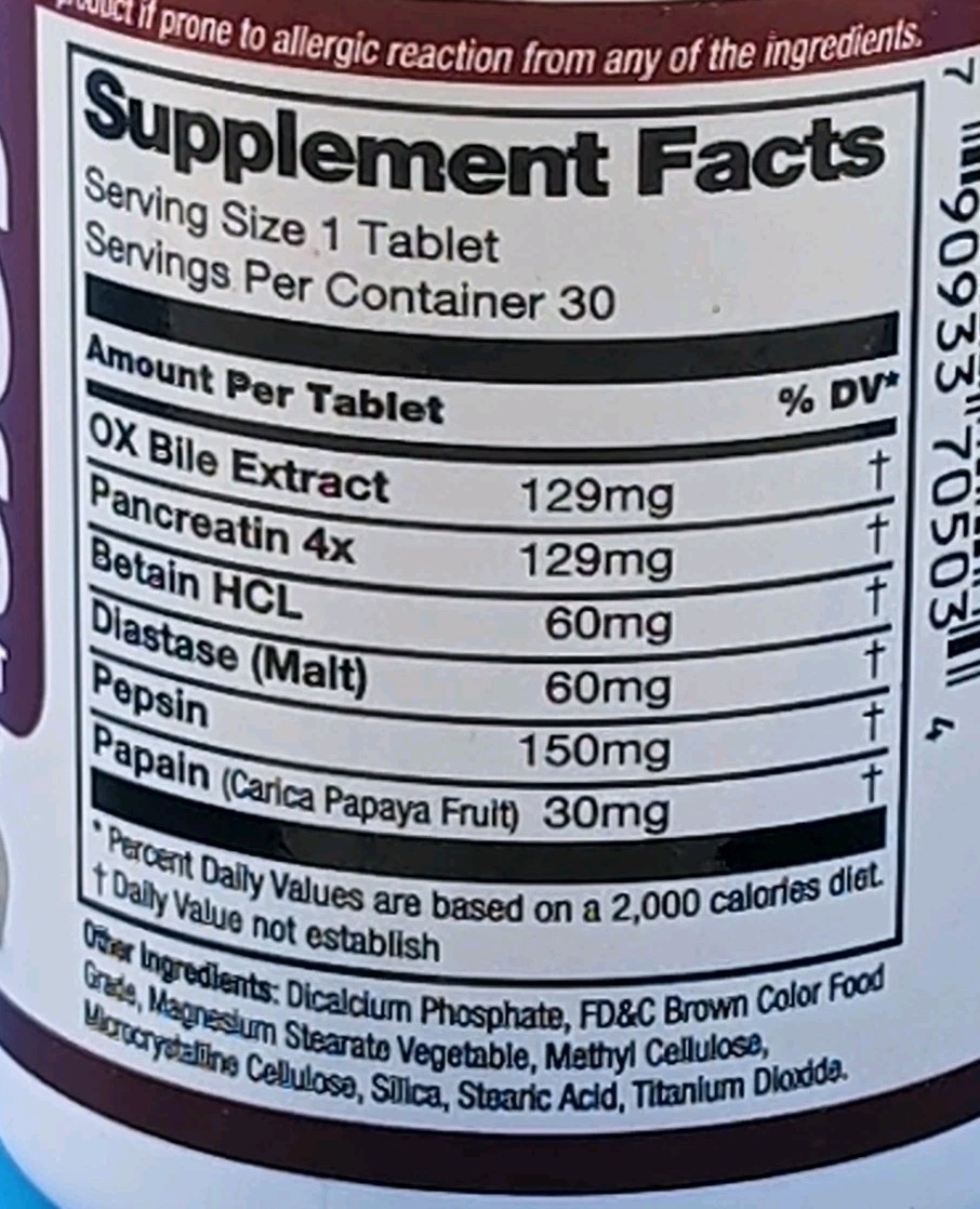 Germa Sales Biliares Ox Bile Enzymatic Digestant 30 Tablets. Pack of 2 08/2027