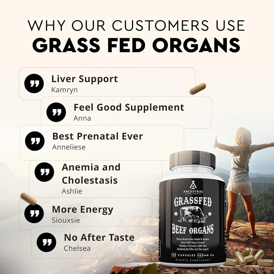 Ancestral Supplements Grass Fed Beef Organ Supplement – Non-GMO, 180 Ct 1-5x
