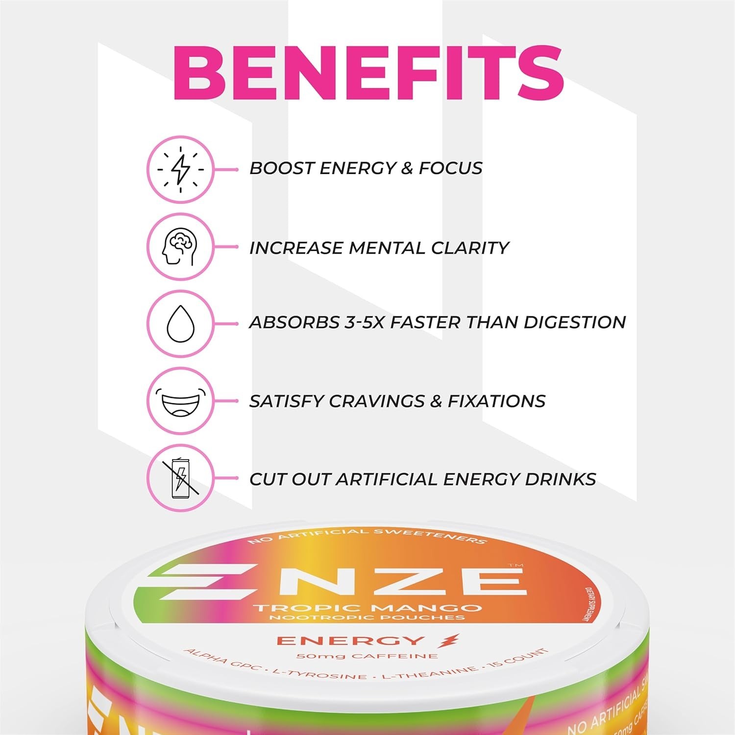 NZE Energy pouches 5 packs of 15 count – TROPIC MANGO