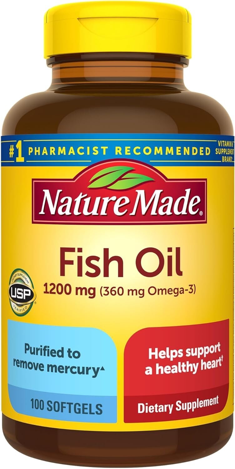 《NEW》Nature Made Fish Oil 1200 mg (360 mg Omega-3) 100 Softgels Exp: 11/2026