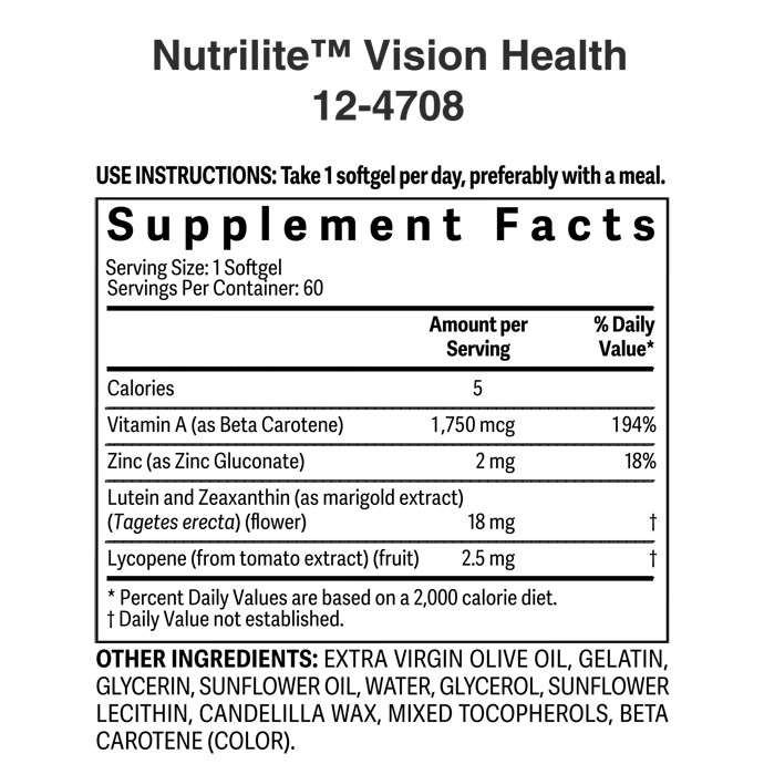 Nutrilite Vision Health Dietary Supplement 60 Softgels, Exp 03/2028 New Sealed