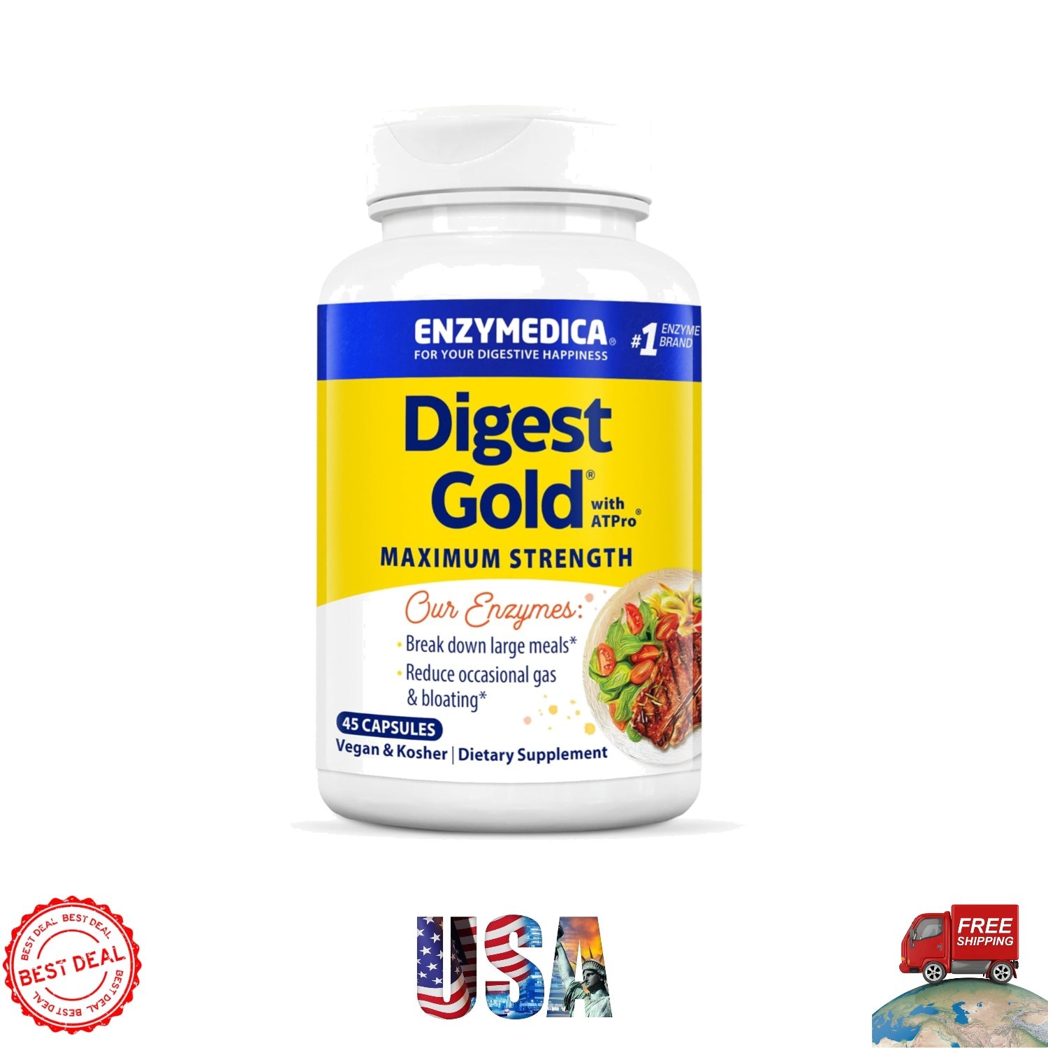 Instant Bloating Relief with Digest Gold + ATPro – 45 Digestive Capsules