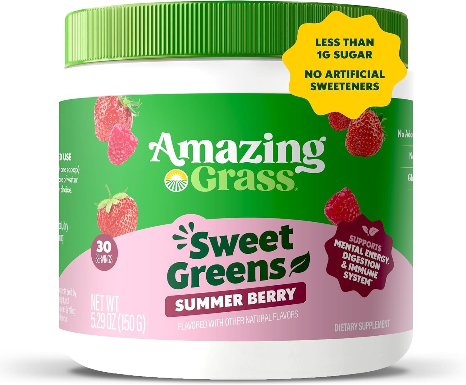 Amazing Grass Sweet Greens and Superfoods Powder – Summer Berry Flavor – 5.29 oz