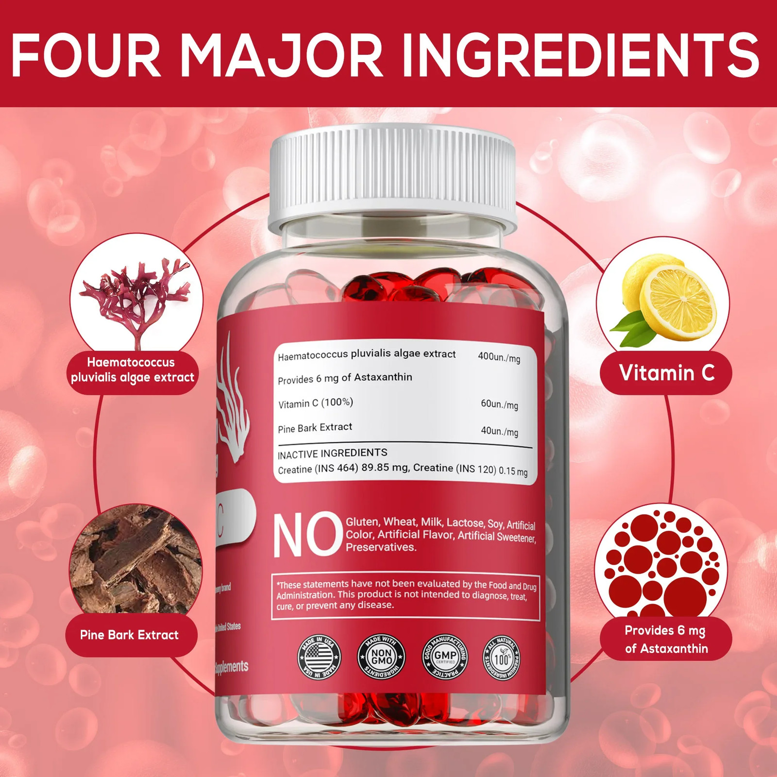Astaxanthin & Vitamin C 240pcs – Brightens Skin Tone, Heart & Brain, Cell Health