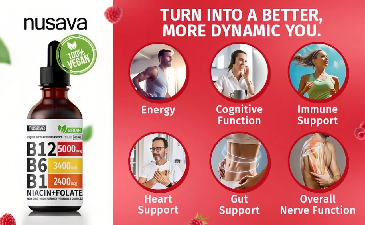 Nusava Vitamin B complex – B 12, B 6 & B 1 + Niacin & Folate 60ML Free Shipping