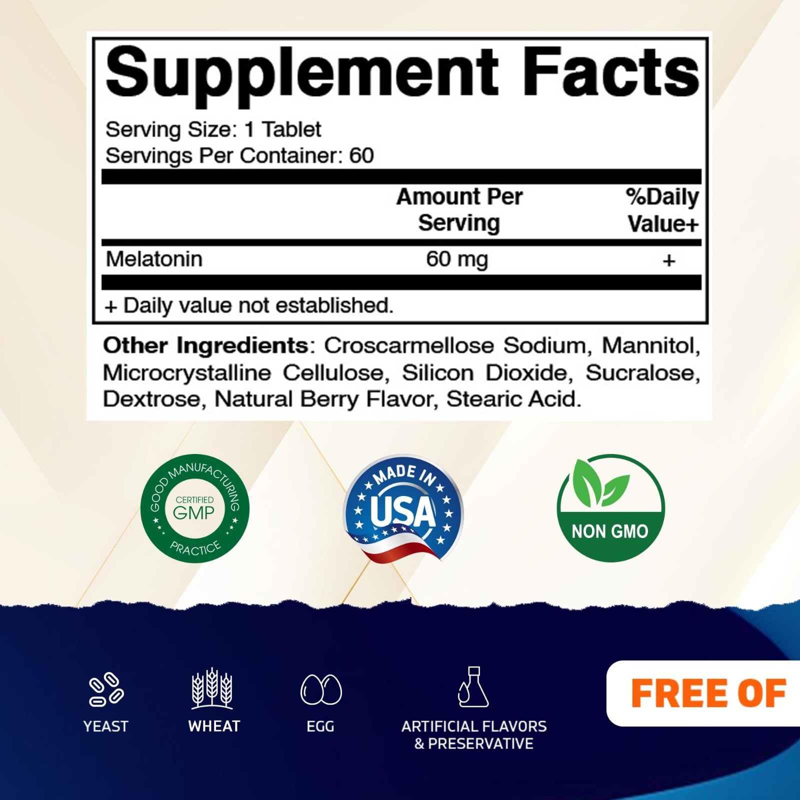 Melatonin 60mg Fast Dissolve Tablets – 2 Pack, Natural Berry Flavor, Sleep Aid,