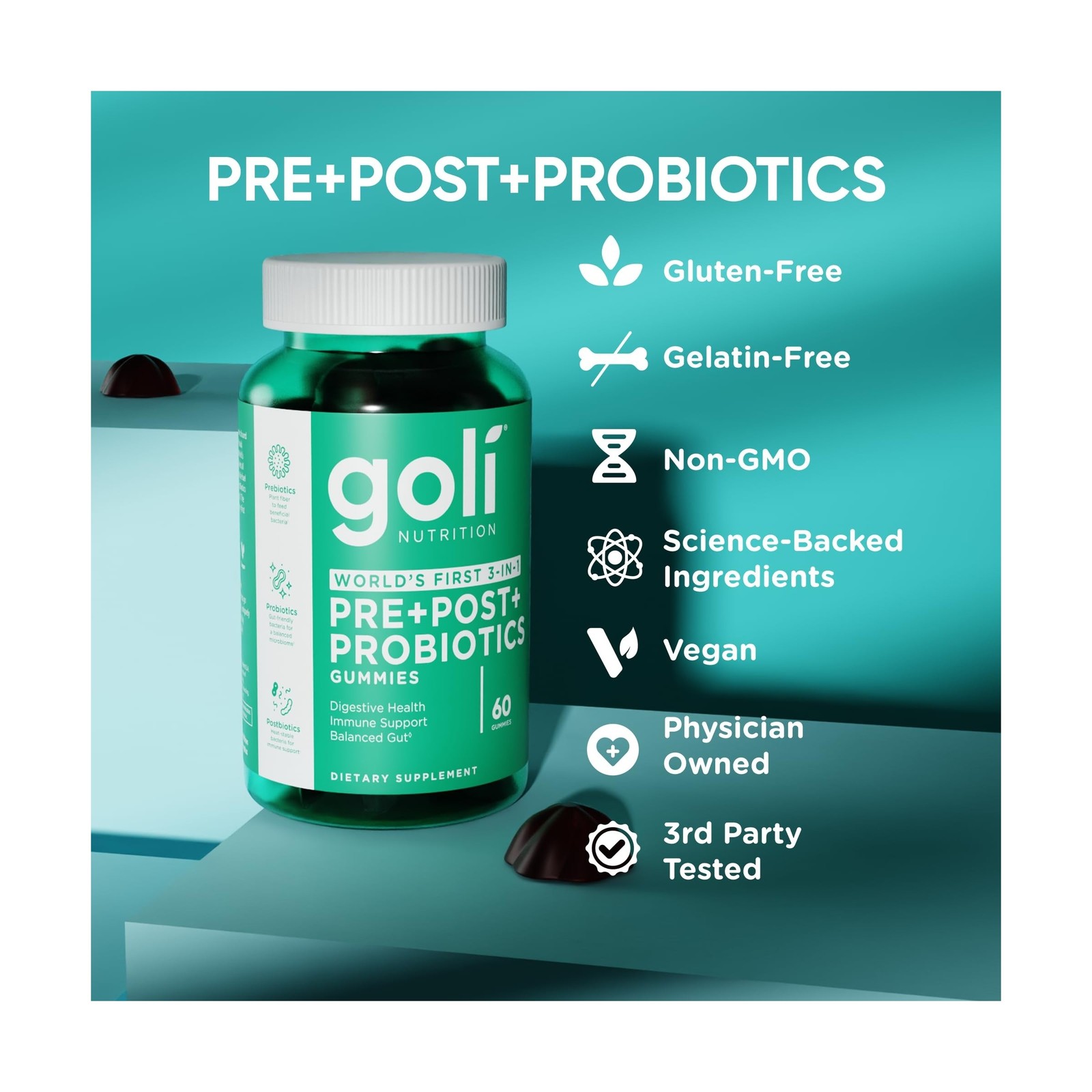 Goli Pre Pro Postbiotic Gummies – Worlds First 3-in-1 Formula w… USA FAST SHIP