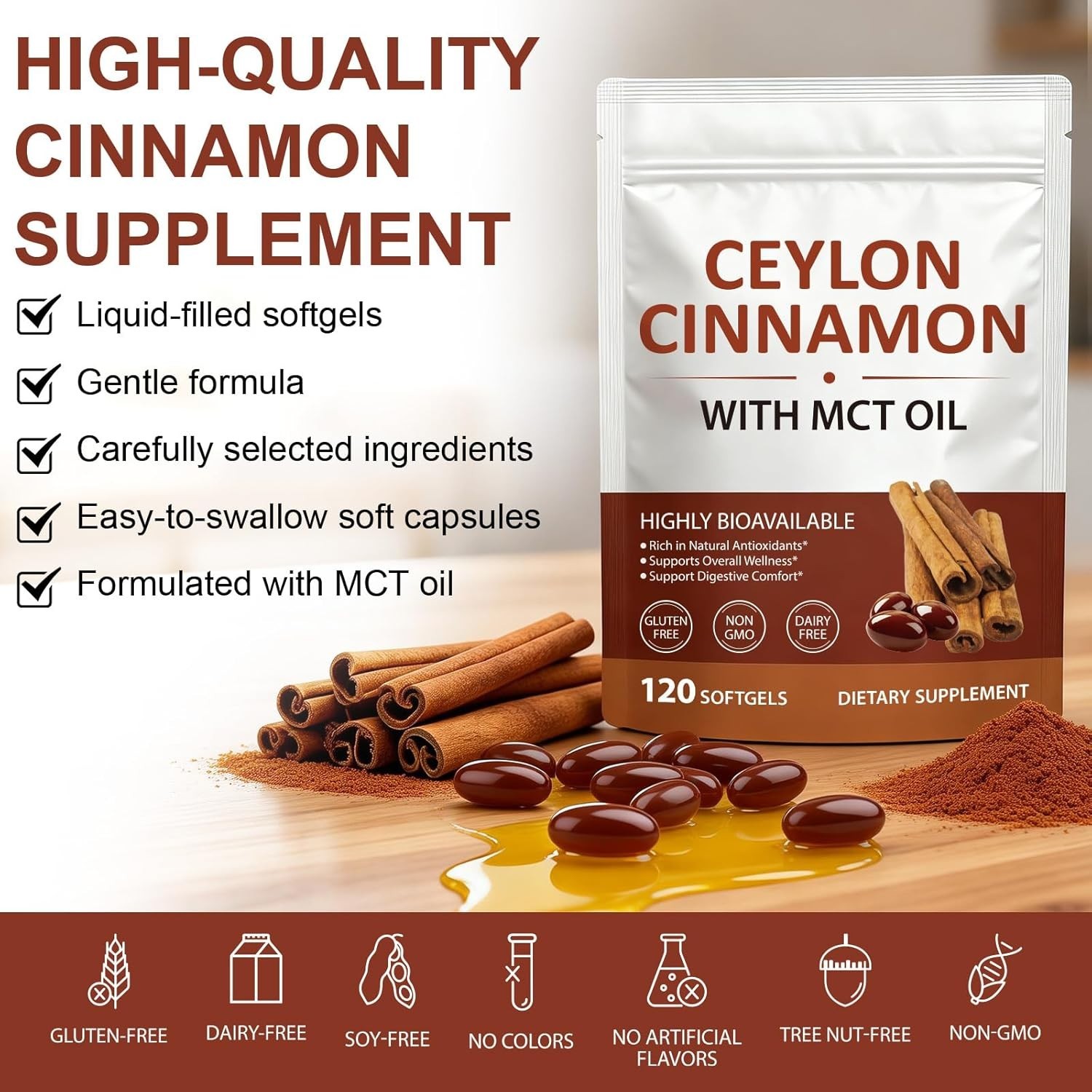 300pc Ceylon Cinnamon SoftGelsCinnamon Supplements with MCT Oil Herbal Cinnamon