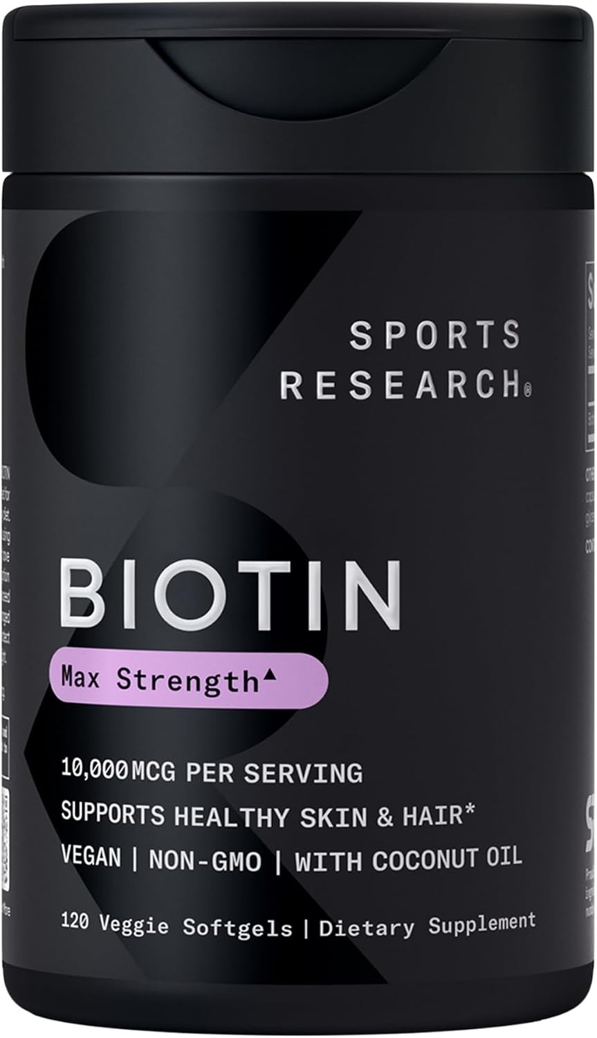 Sports Research Biotin 10000mcg Coconut Oil Hair Skin 120 Softgels