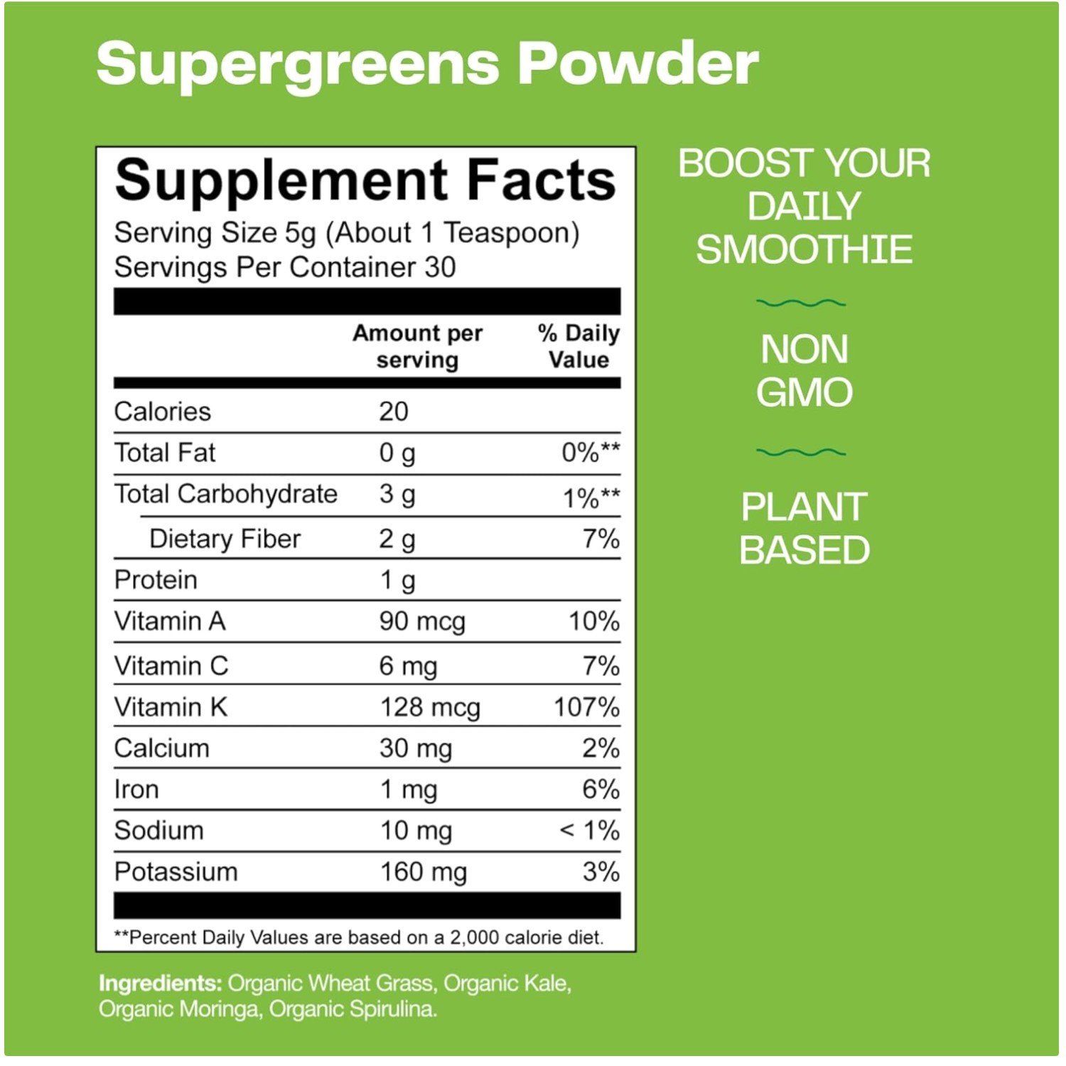 Super Greens Powder with Spirulina & Moringa – 5.29 oz