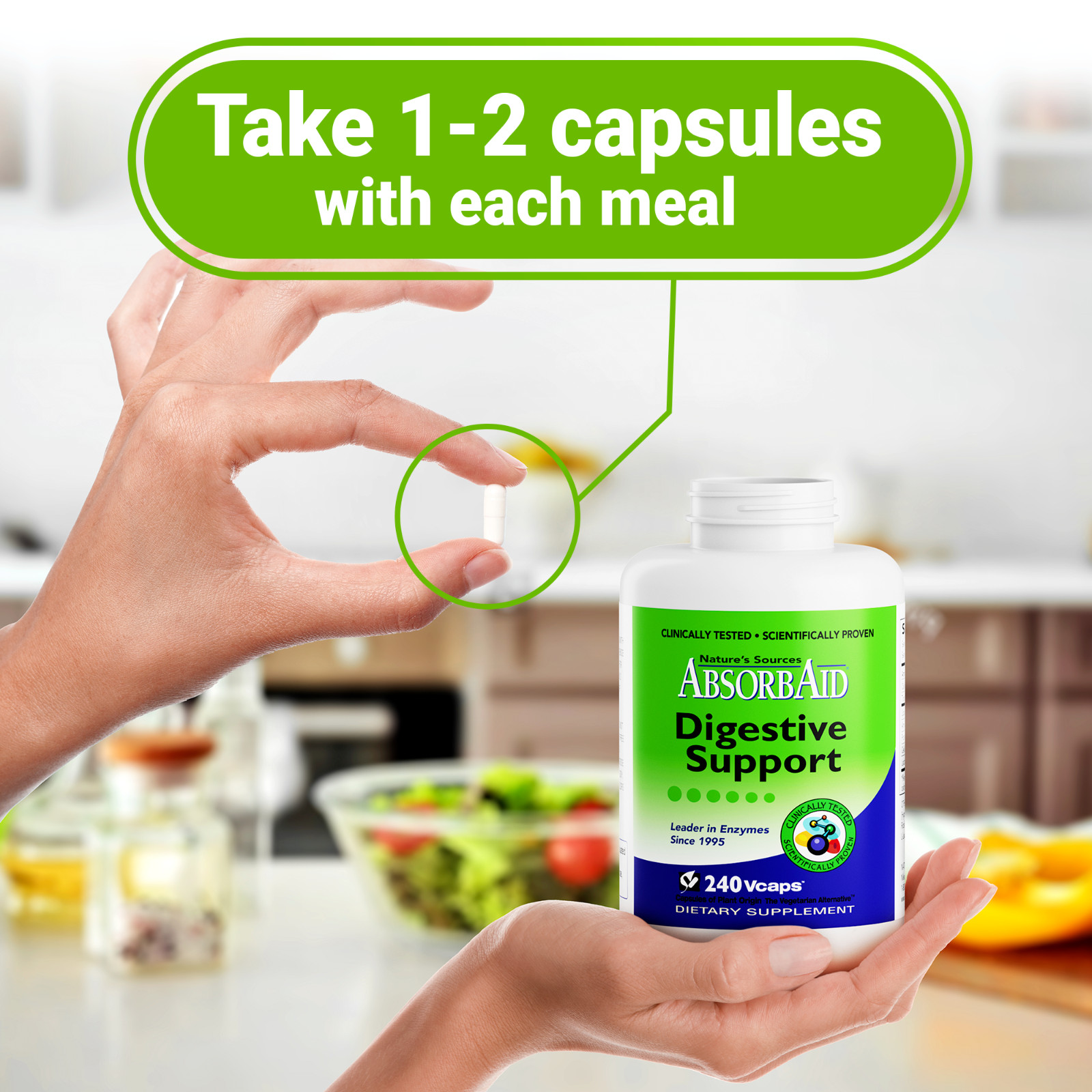 AbsorbAid Natural Digestive Enzyme relief for gas, bloating, acid reflux-240 cap
