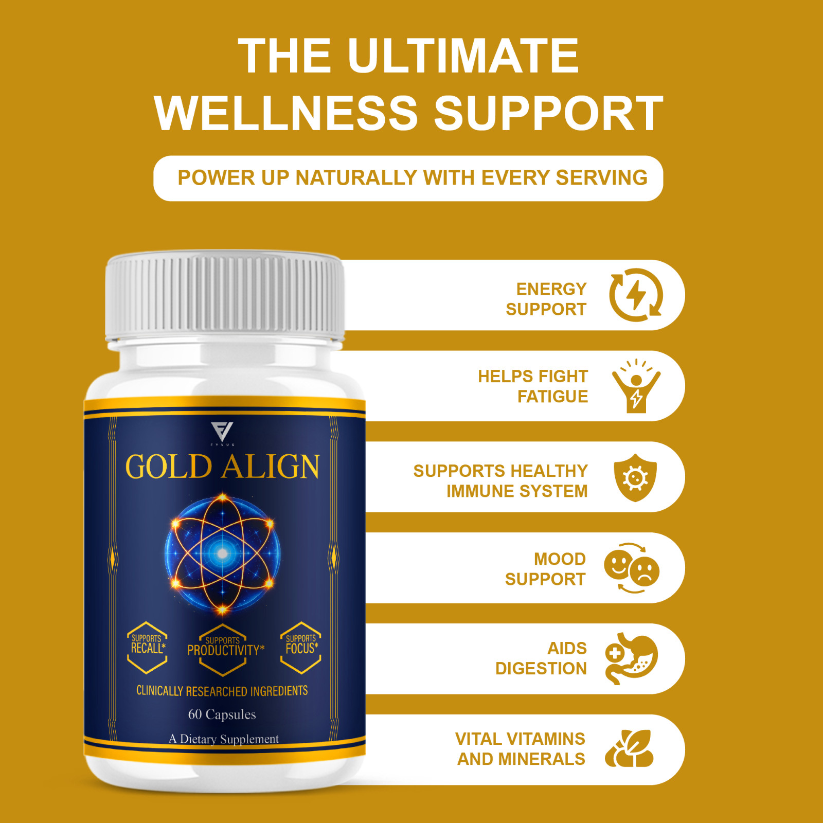 (3 Pack) Gold Align Advanced Brain Support, GoldAlign Supplement (180 Capsules)