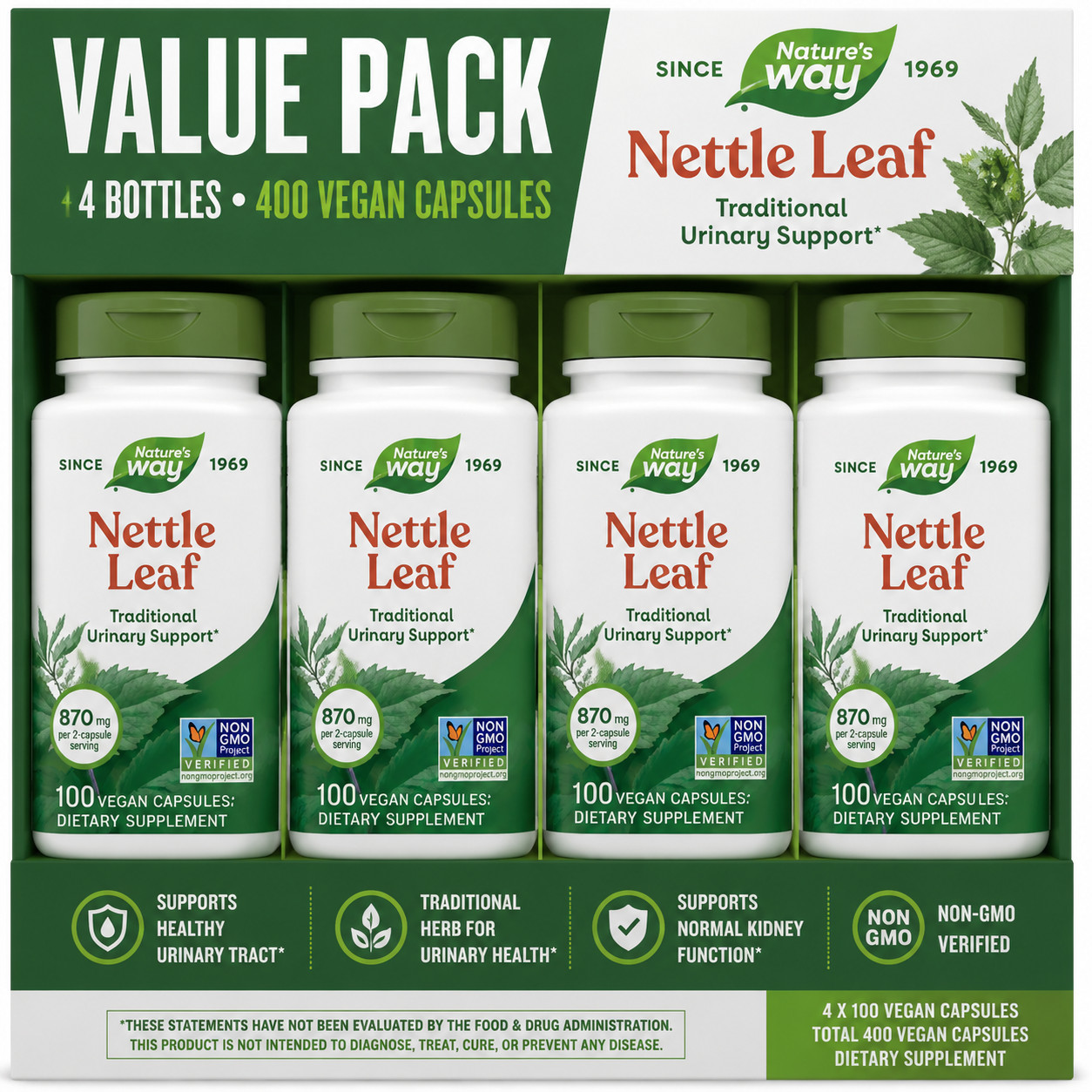 Nature’s Way Nettle Leaf 435 mg 100 Vegan Capsules Pack of 4