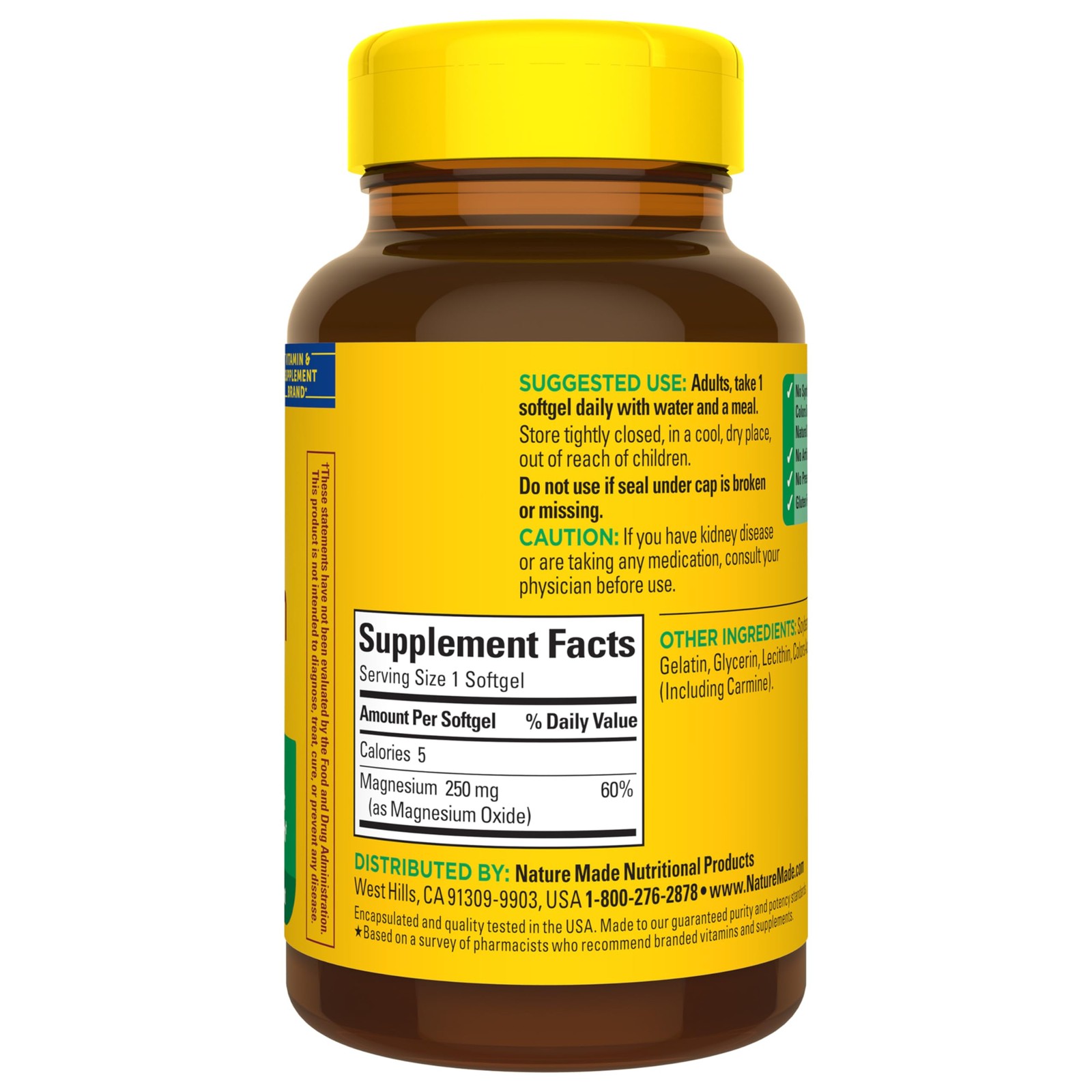 Nature Made Magnesium 250 mg Softgels, 90 90 Count (Pack of 1), No Color