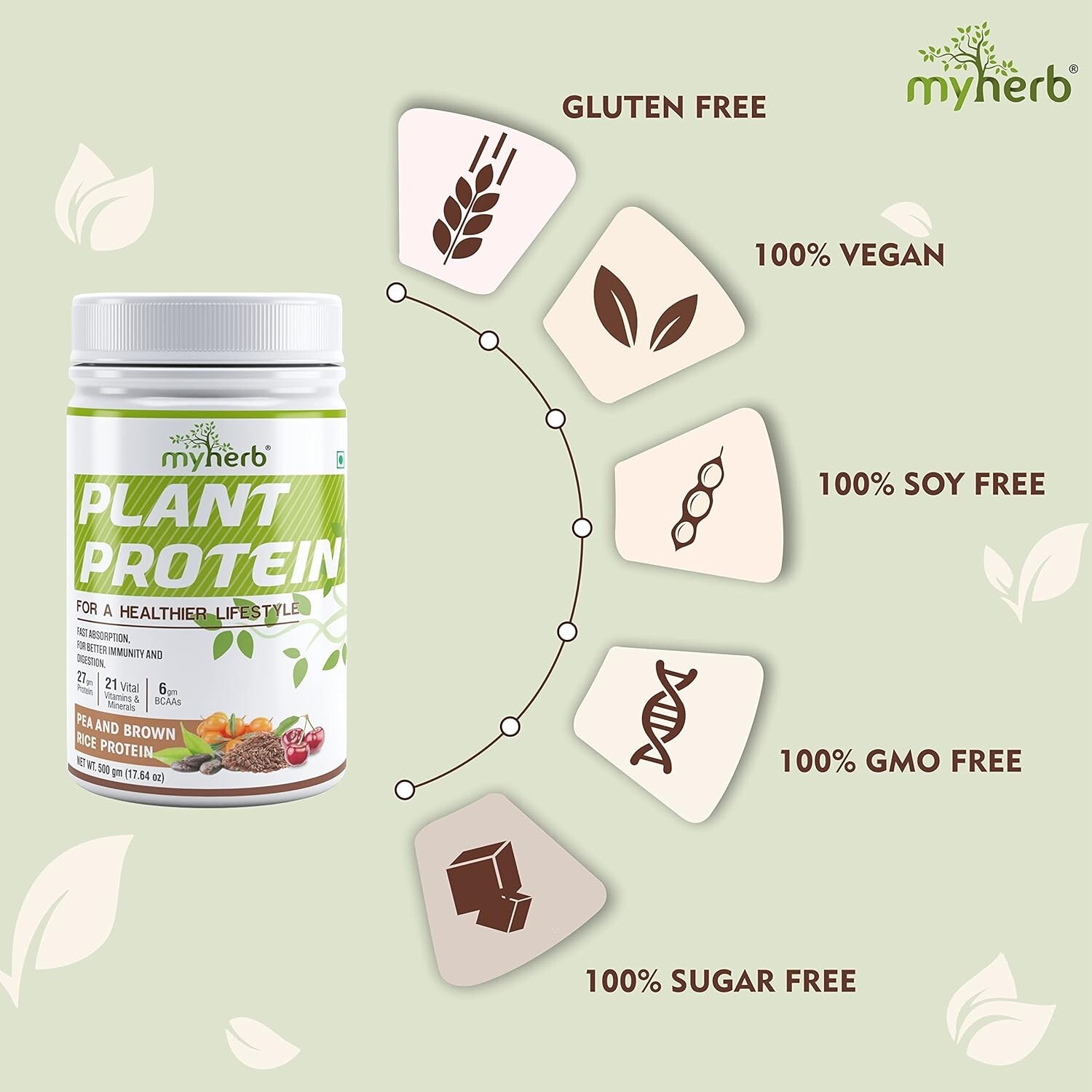 MYHERB Plant Protein Powder | Pea And Brown Rice Protein Powder 500GM