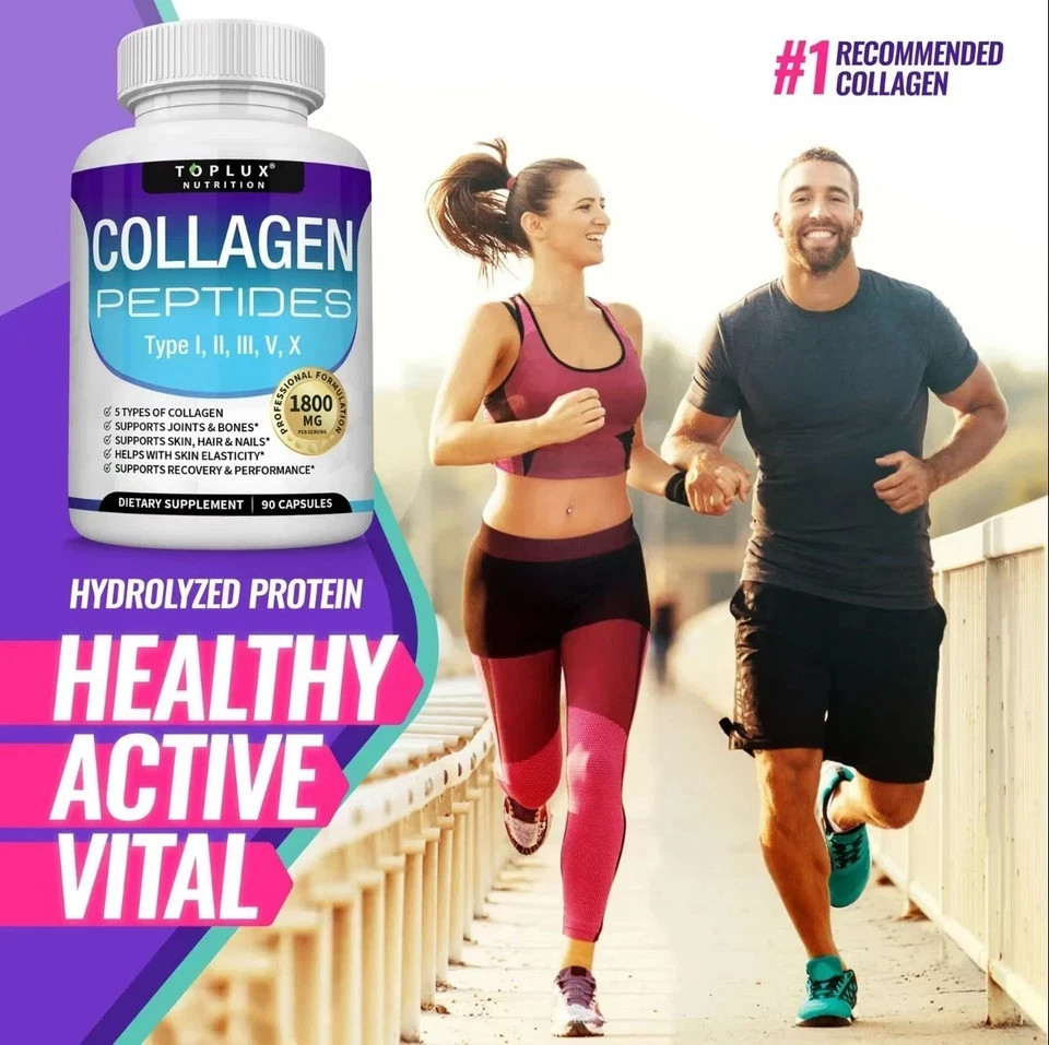 Toplux Multi Collagen Peptides Pills W I II III V X 1800Mg Complex Supplement