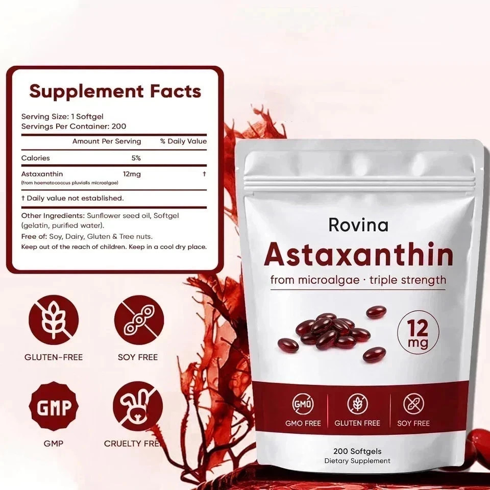 Rovina Astaxanthin, Baleno Astaxanthin 12Mg Antioxidant Supplement for Daily Wel