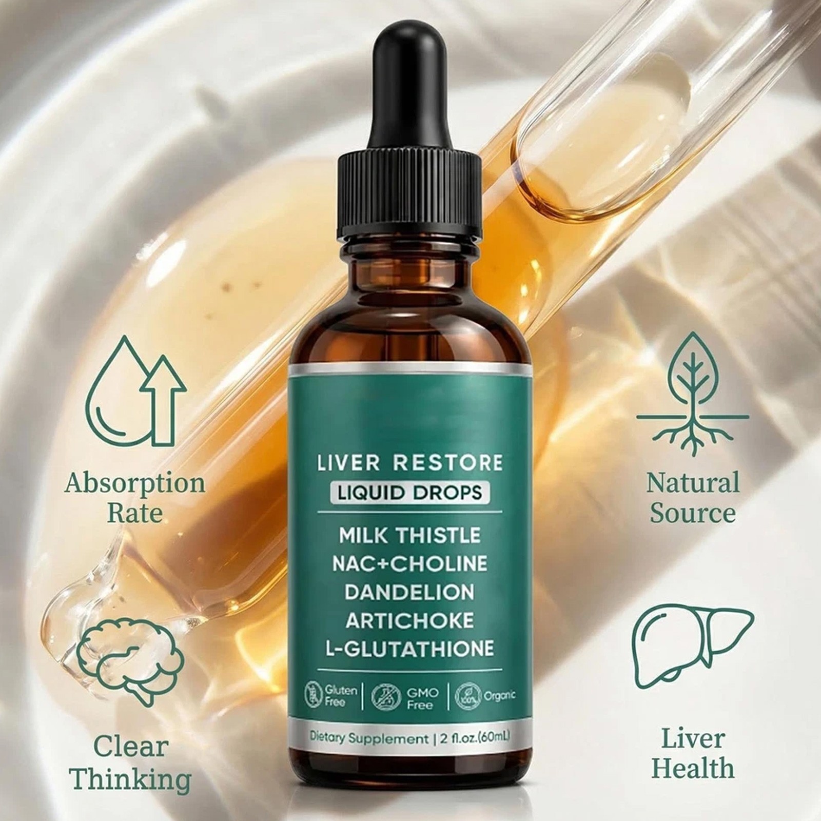 Purelia Liver Restore Drops – Complete Liver Detox Support Supplement 60ml.0q