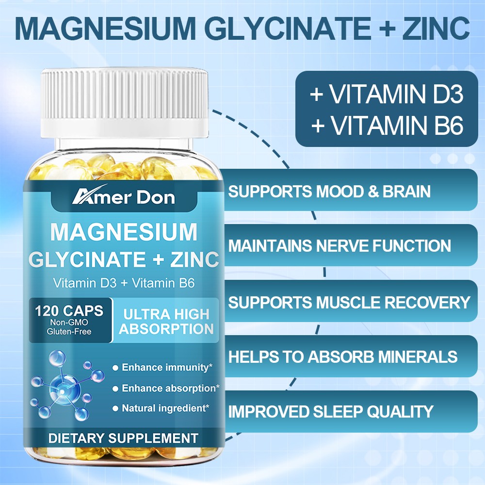 Magnesium Glycinate 500mg With Zinc,D3 Improved Sleep, Stress , Anxiety Relief