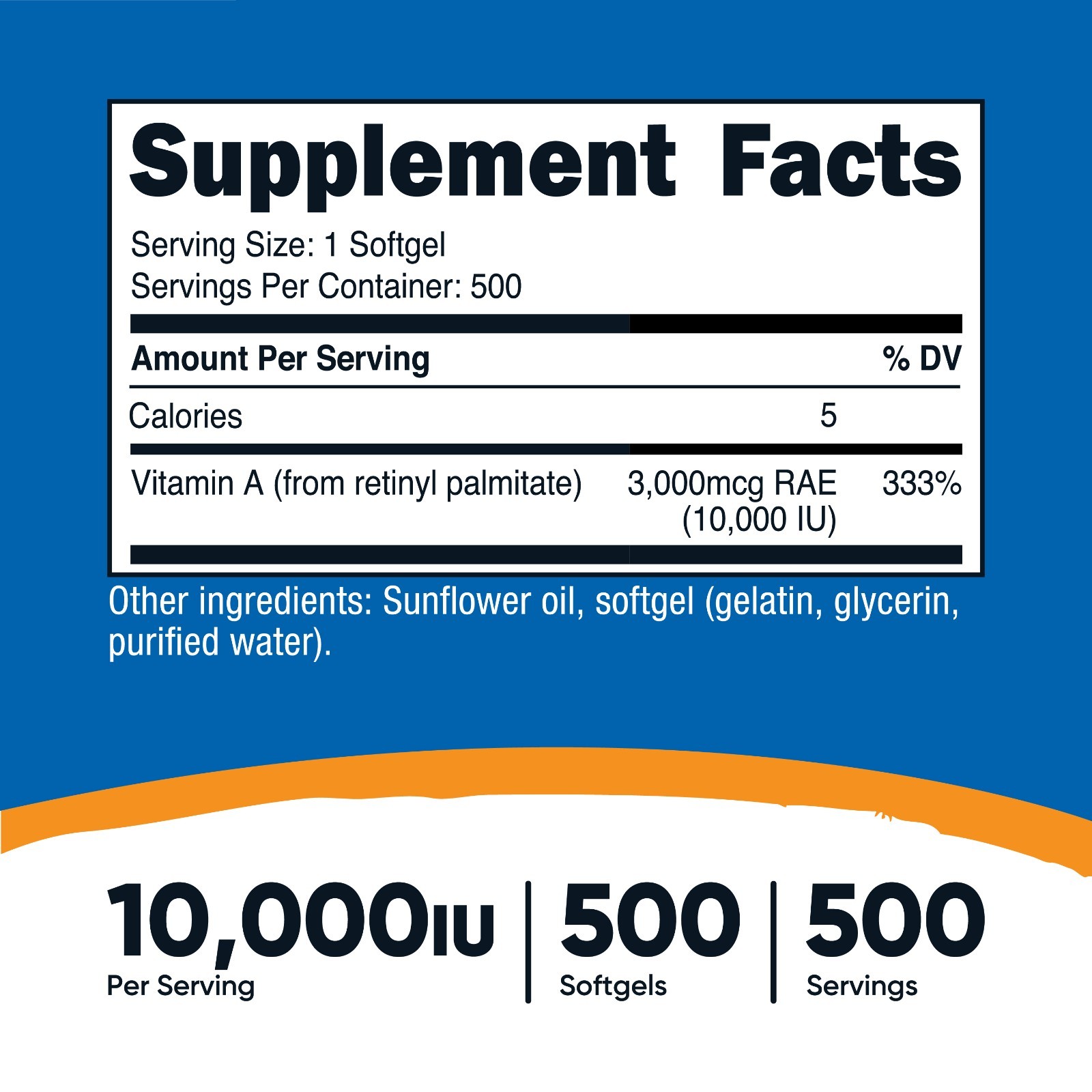 Nutricost Vitamin A 10,000iu – 500 SFG – Gluten Free & Non-GMO