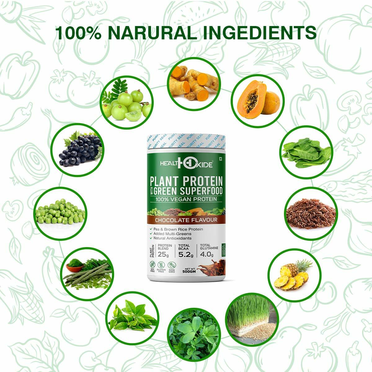 HealthOxide 25g Vegan Plant Protein + Superfood 500gm