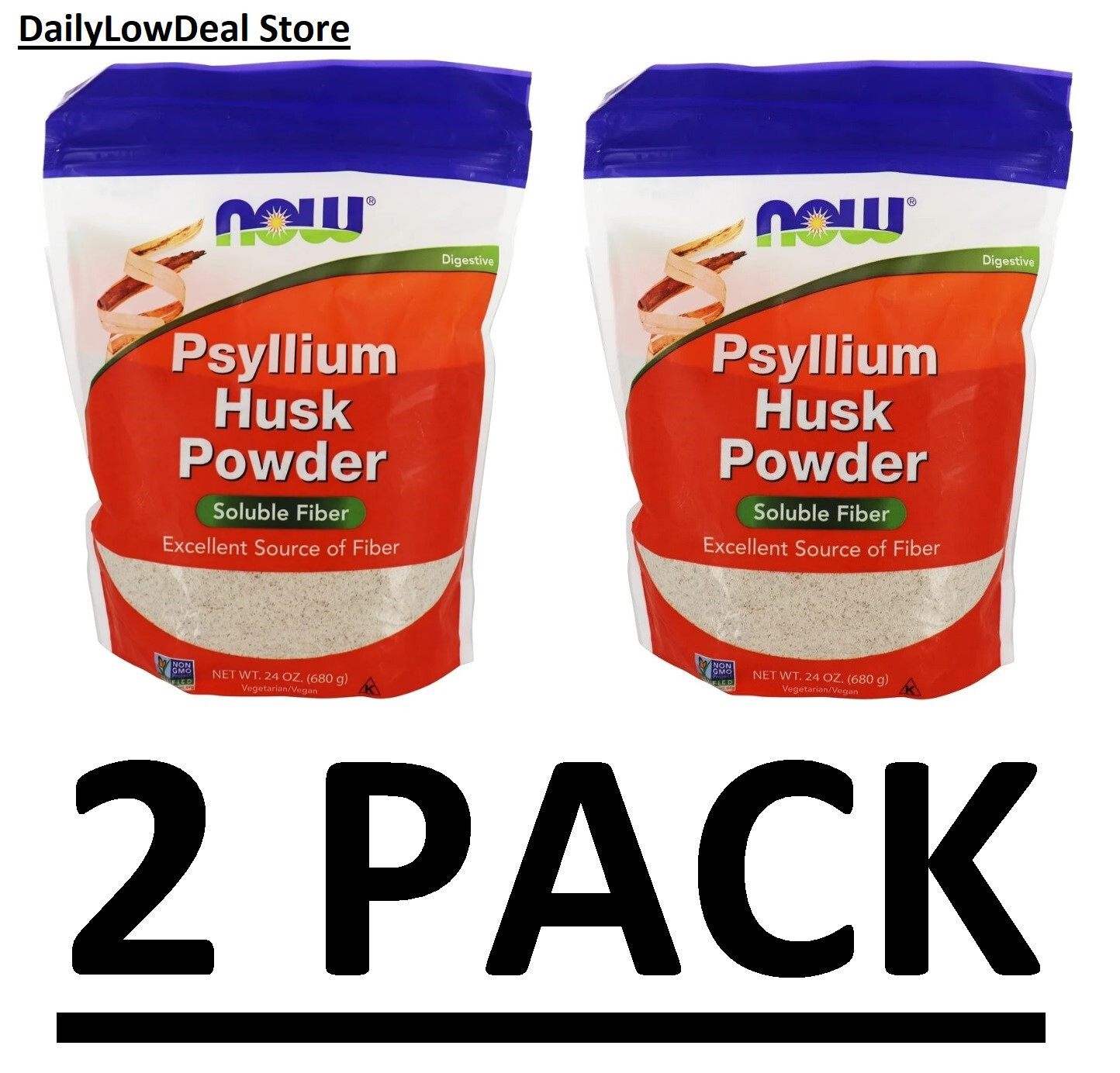 2 PACK – Now Foods Psyllium Husks Powder Healthy Foods Fiber 24 oz (1.5 lbs ea)