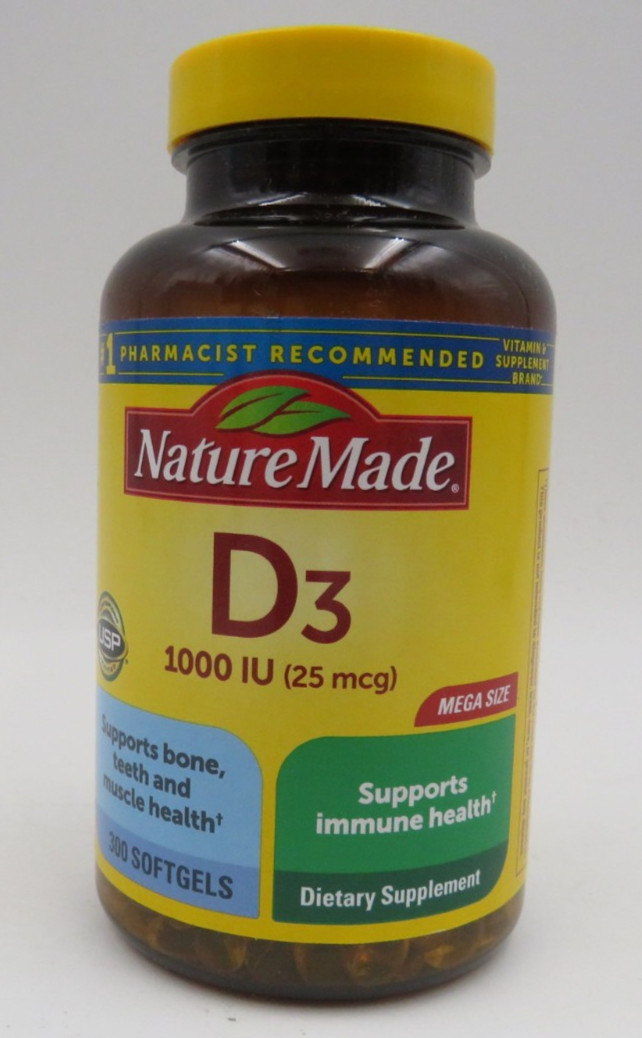 Nature Made Vitamin D3 1000 Iu Softgels 300 Ct Bone Immune Support EXP 11/28