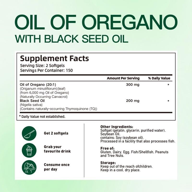 Oil of Oregano with Black Seed Oil | Natural Antioxidants | Nutritional Support