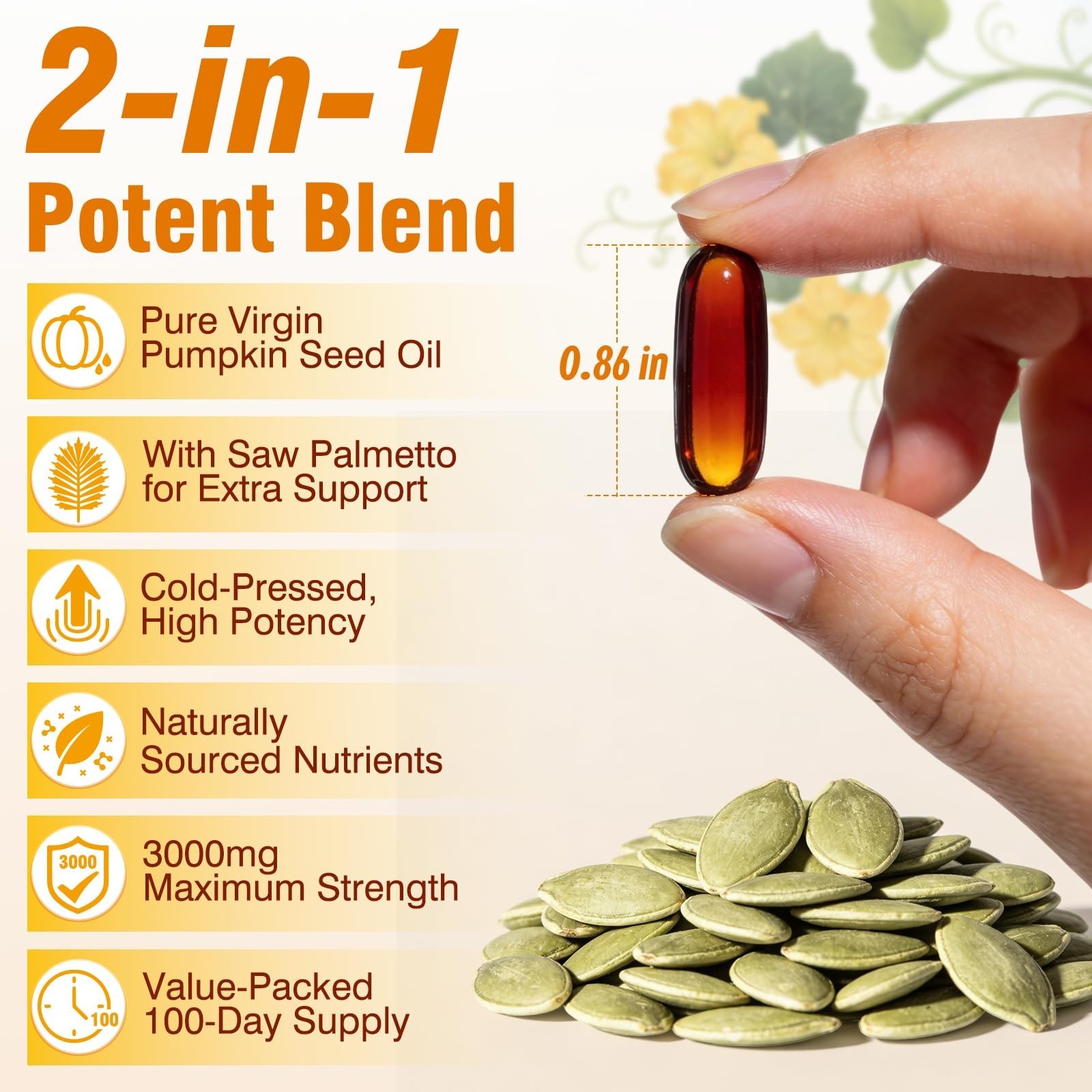 Pumpkin Seed Oil & Saw Palmetto Softgels – Cold Pressed Omega 6 & 9, Hair & Pros