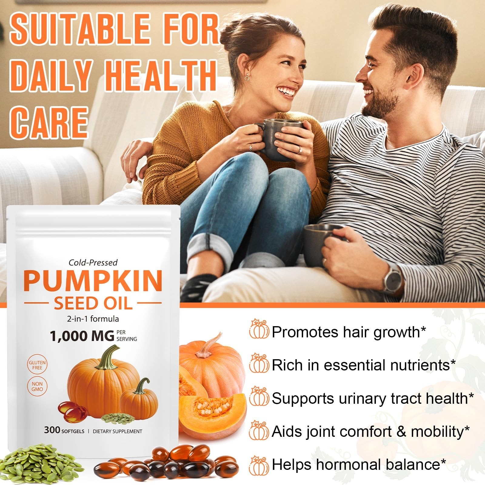 Pumpkin Seed Oil Capsules with Saw Palmetto – Cold Pressed, Prostate & Hair Supp