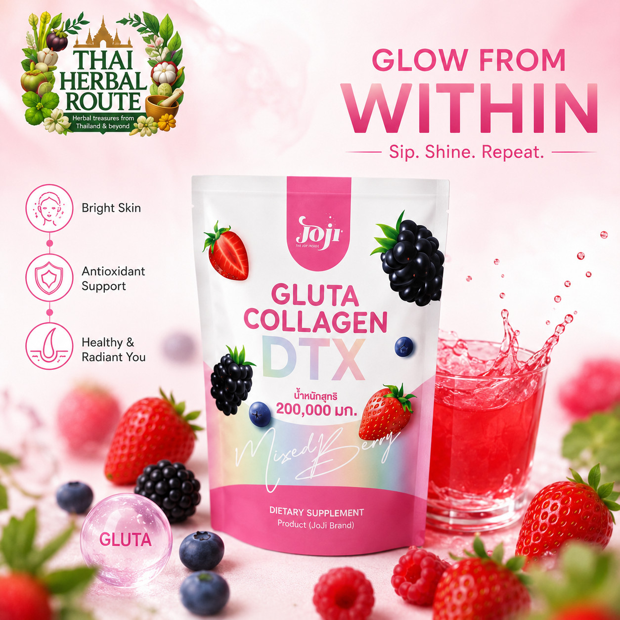 2 packs Joji Gluta Collagen Berry DTX Add Fiber Detox Radiant skin & Slim – 20g